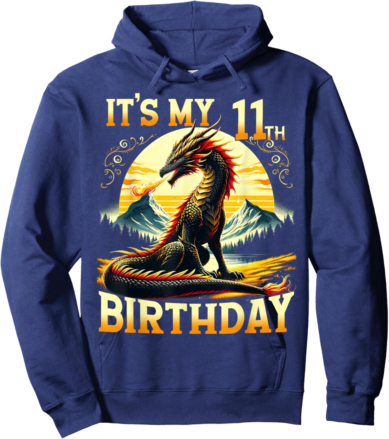 It's My 11th Birthday Dragon 11 Birthday 11 Year Old Boy Hoodie - Hoodie | Navy