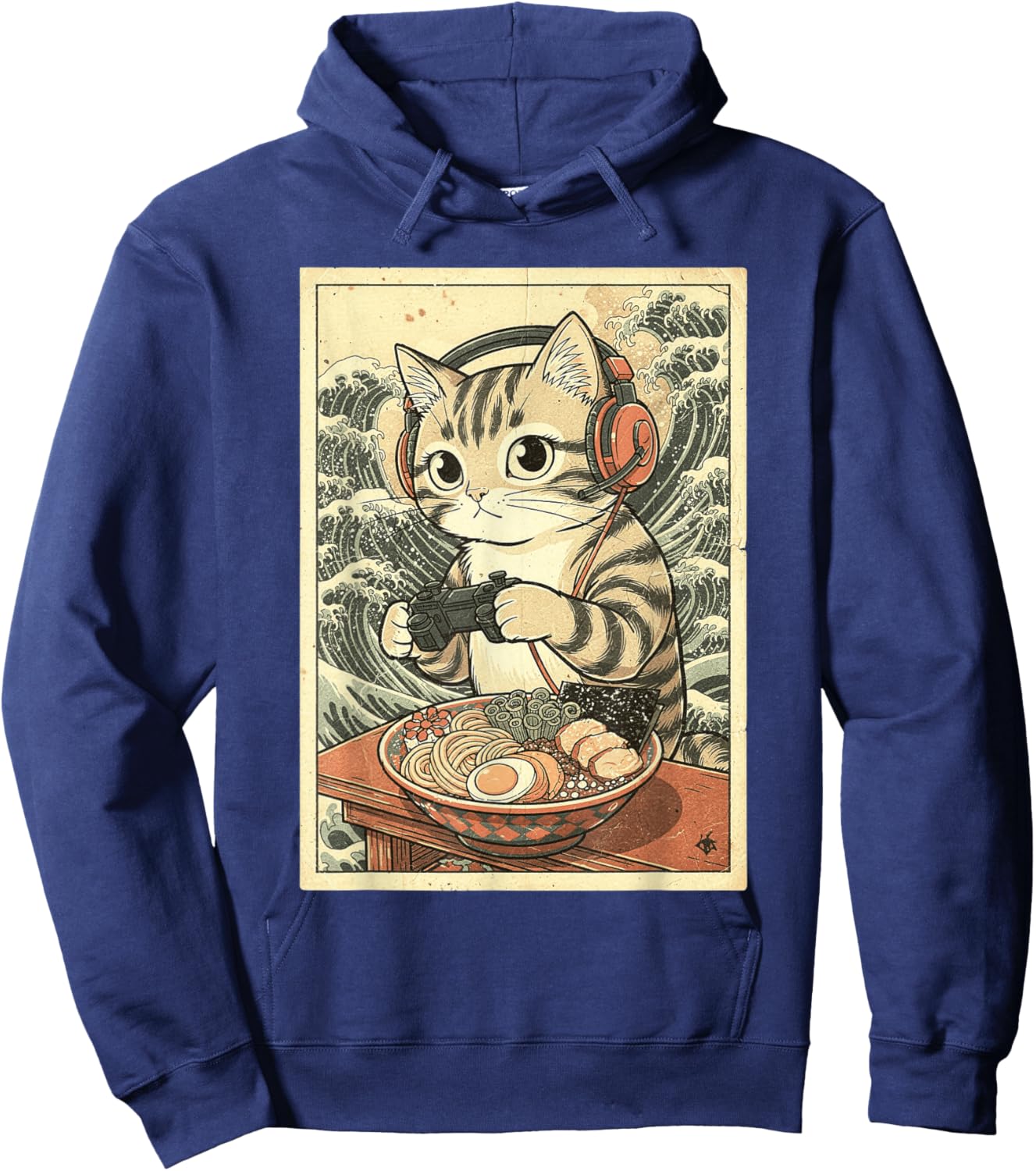 Cute Kawaii Gamer Cat Funny Ramen Retro Japanese Cat Gaming Hoodie - Hoodie | Navy