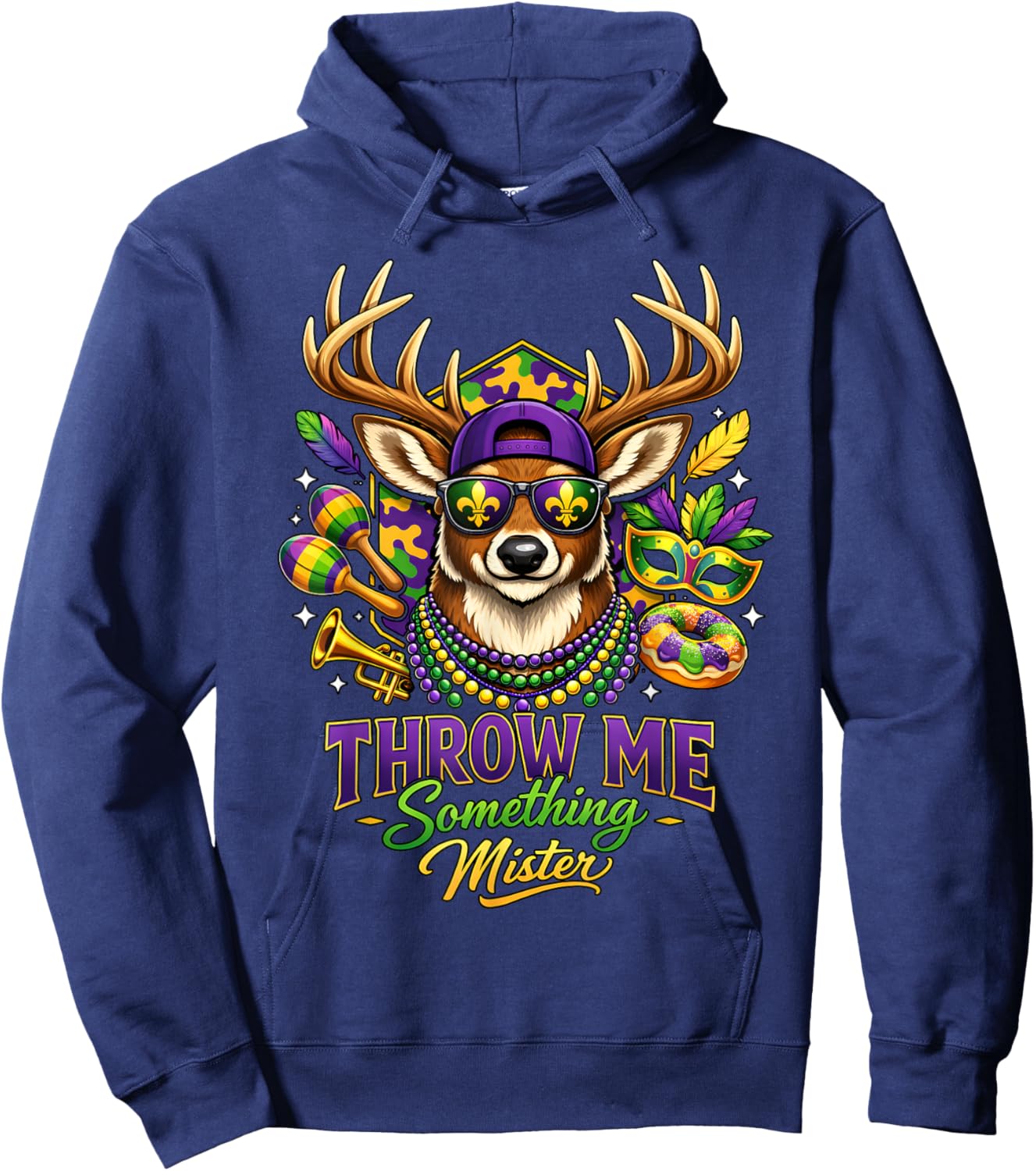 Mardi Gras Throw Me Something Mister Deer Hunting Camo Hoodie - Hoodie | Navy