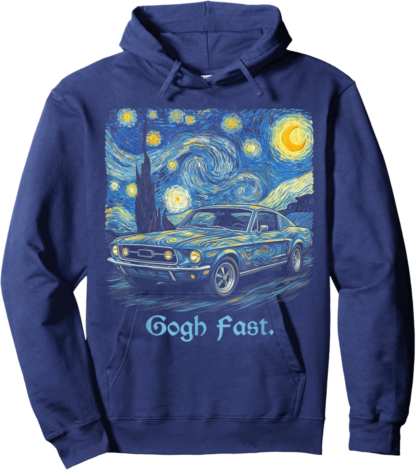 Retro Gogh Fast Starry Night Art Car Lover Graphic Hoodie - Hoodie | Navy