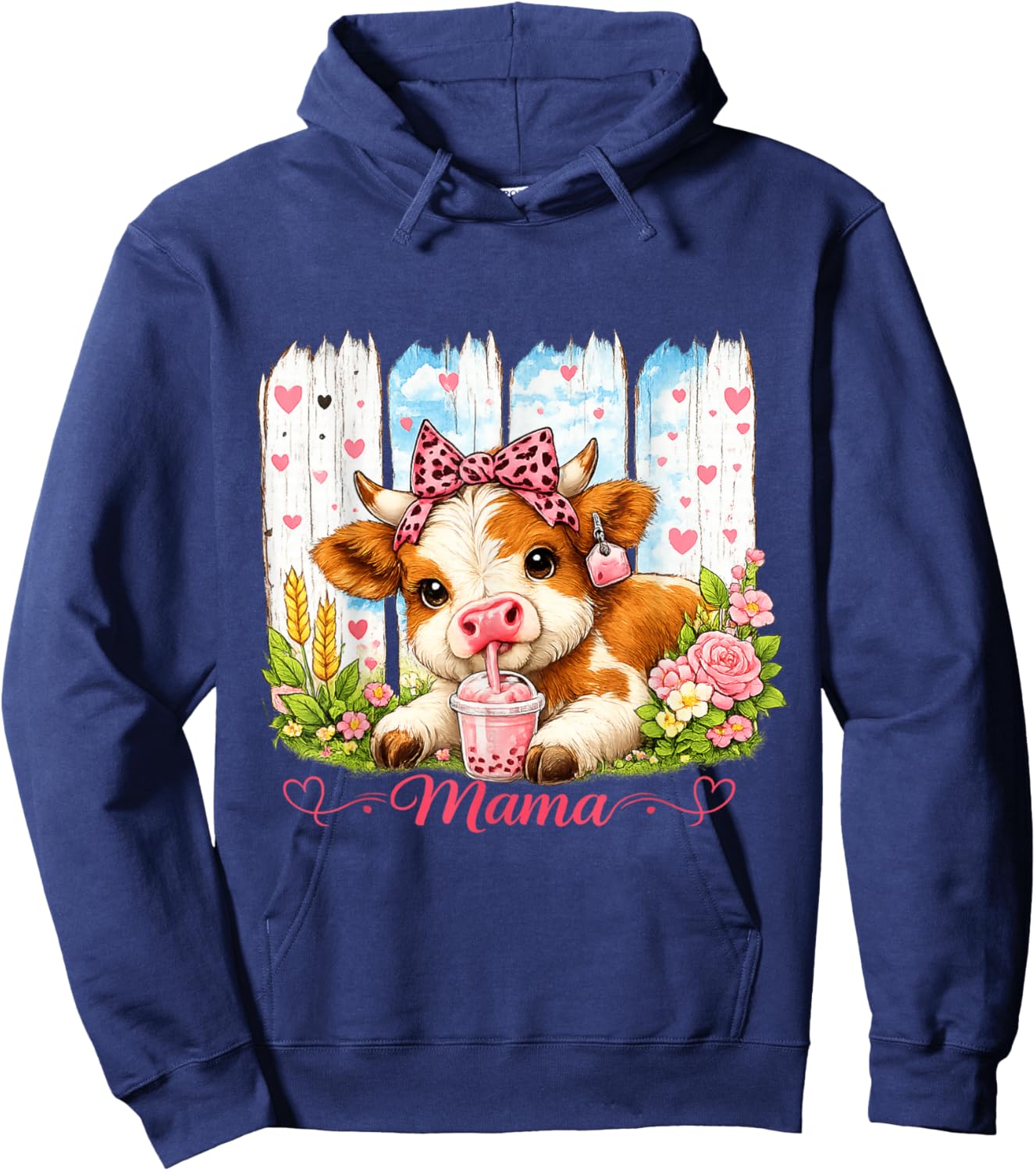 Farm Animal Scottish Highland Cow Mom Happy Mother's Day Hoodie - Hoodie | Navy