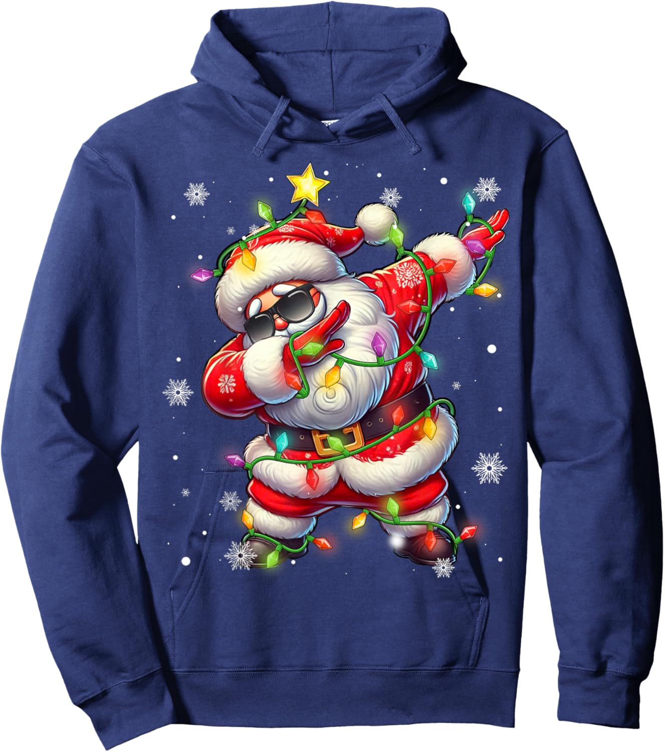 Dabbing Santa Xmas Lights Boys Men Kids Funny Christmas Hoodie - Hoodie | Navy
