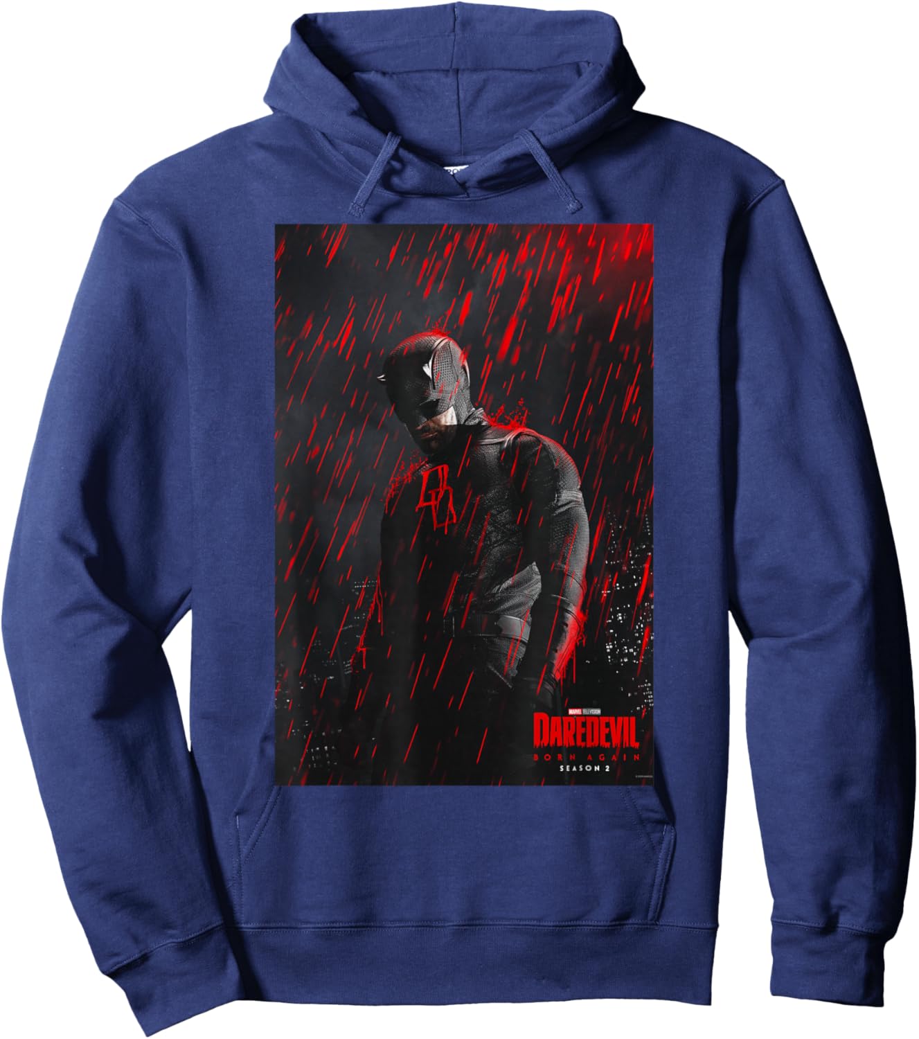 Marvel Daredevil: Born Again Season 2 Red Rain Poster Art Hoodie - Hoodie | Navy