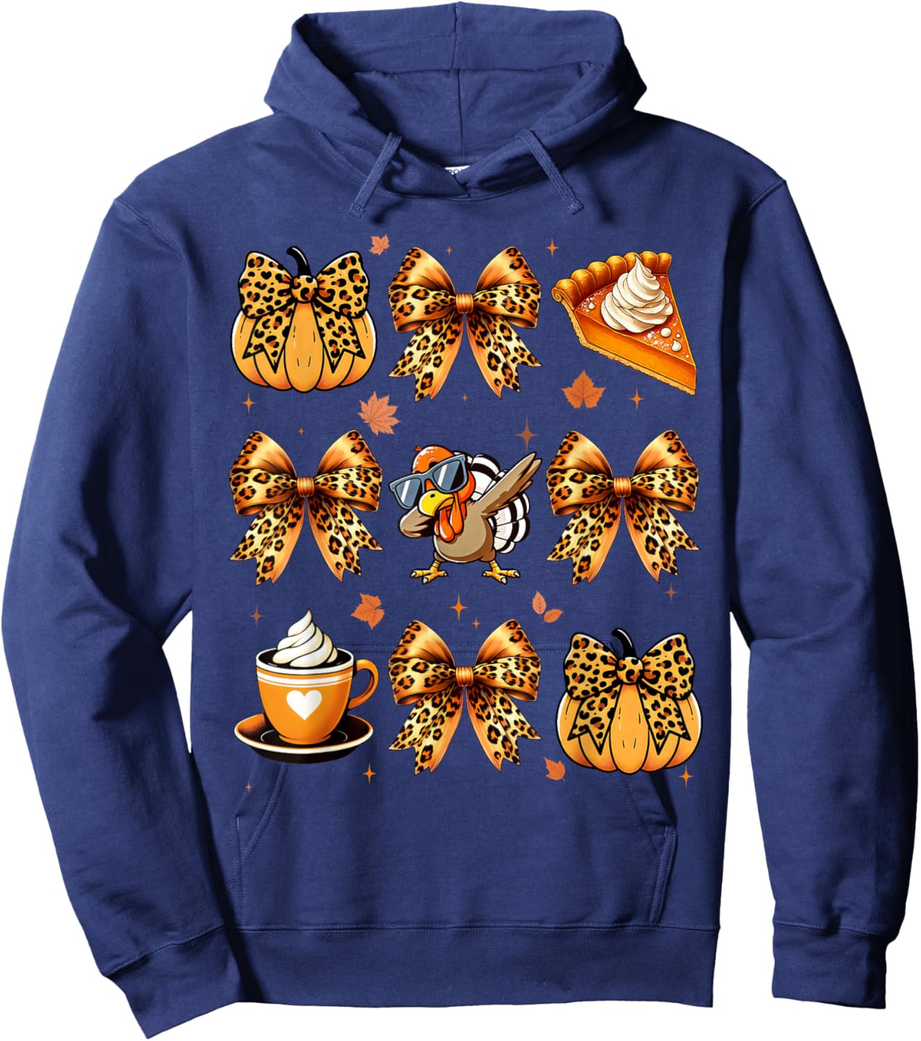 Retro Cute Coquette Bows Turkey Pumpkin Pie Thanksgiving Hoodie - Hoodie | Navy