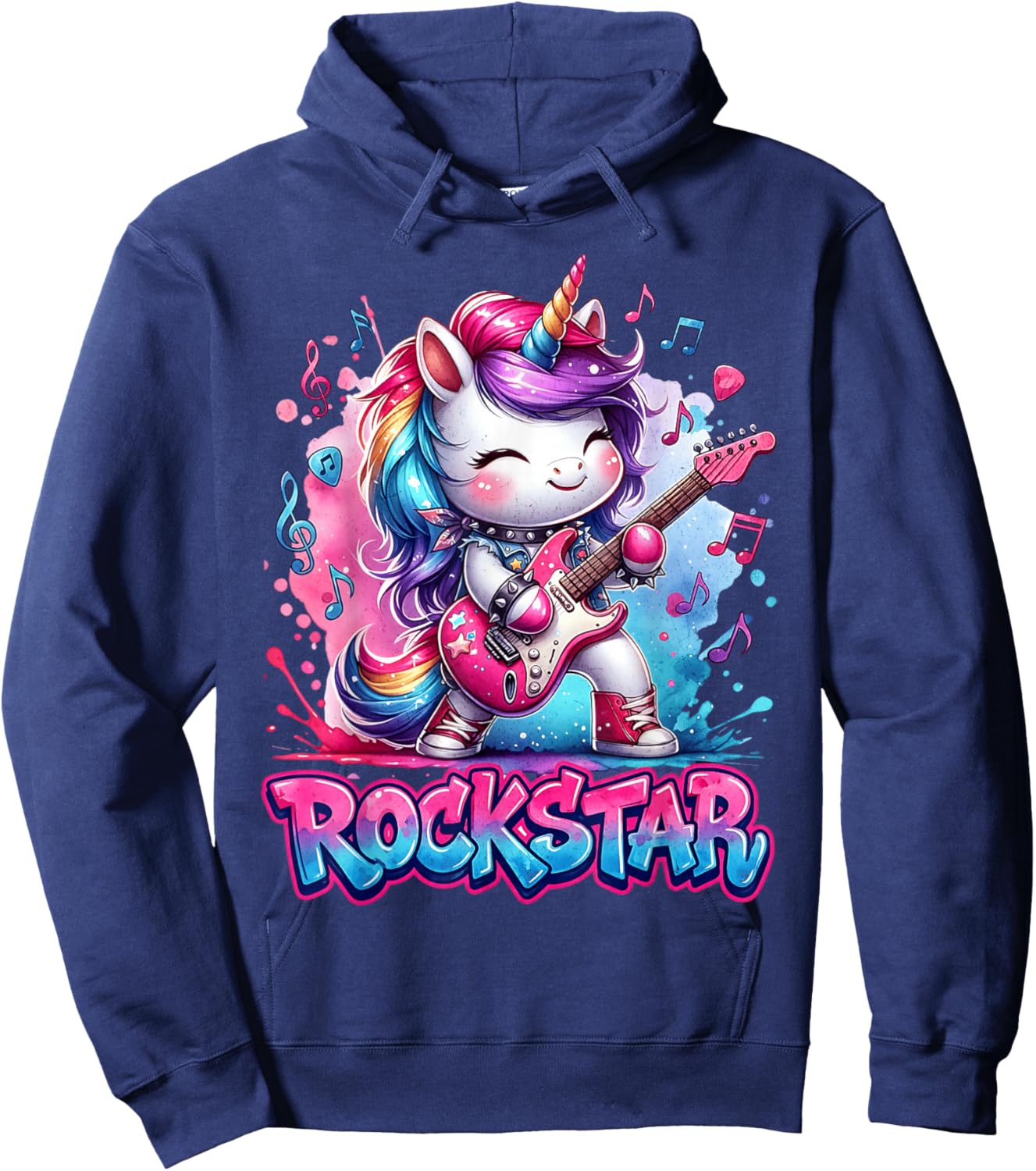 Cute Unicorn Rock Star Guitar Rockin' Music Singer Hoodie - Hoodie | Navy