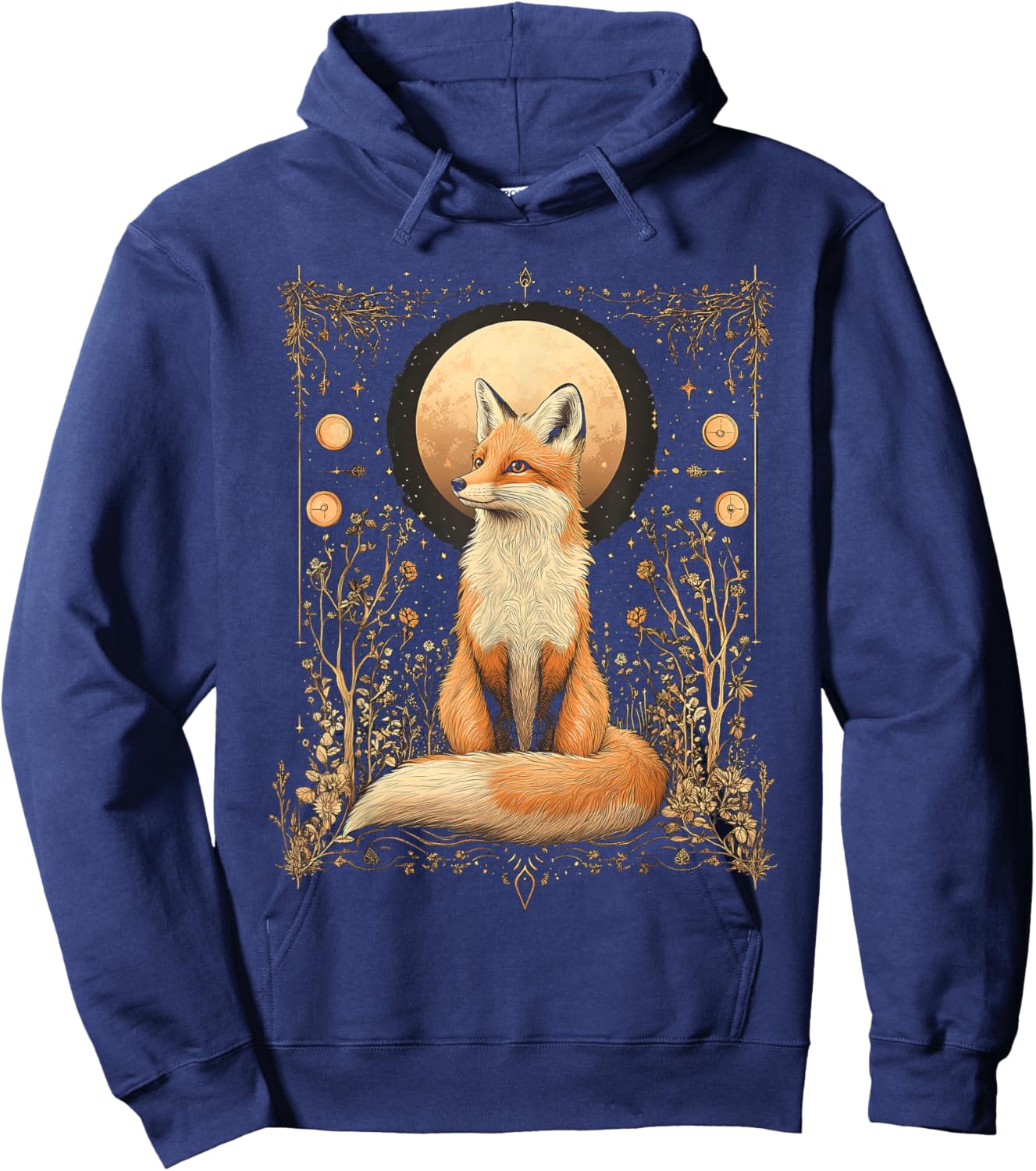Mystic Moon and Moonphase Fox Mystical Flowers Aesthetic Hoodie - Hoodie | Navy