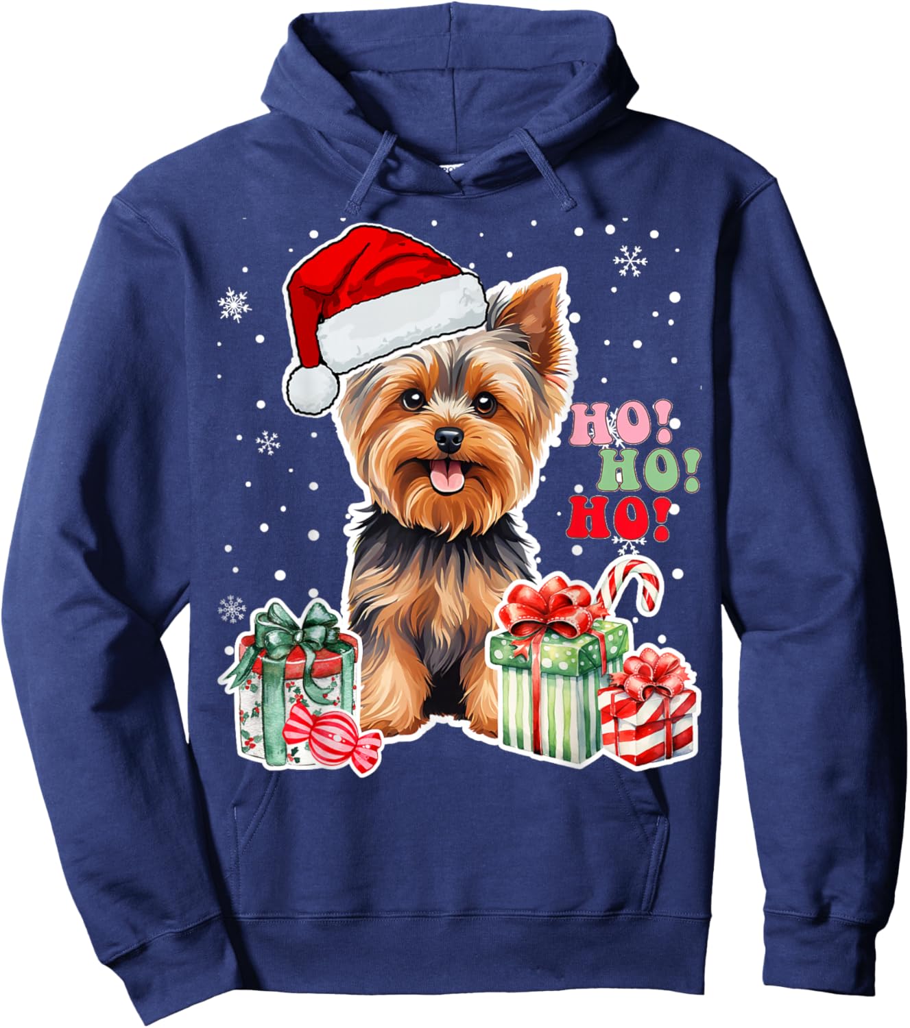 Yorkshire Terrier Christmas Yorkie Xmas Dog Santa Claus Hat Hoodie - Hoodie | Navy