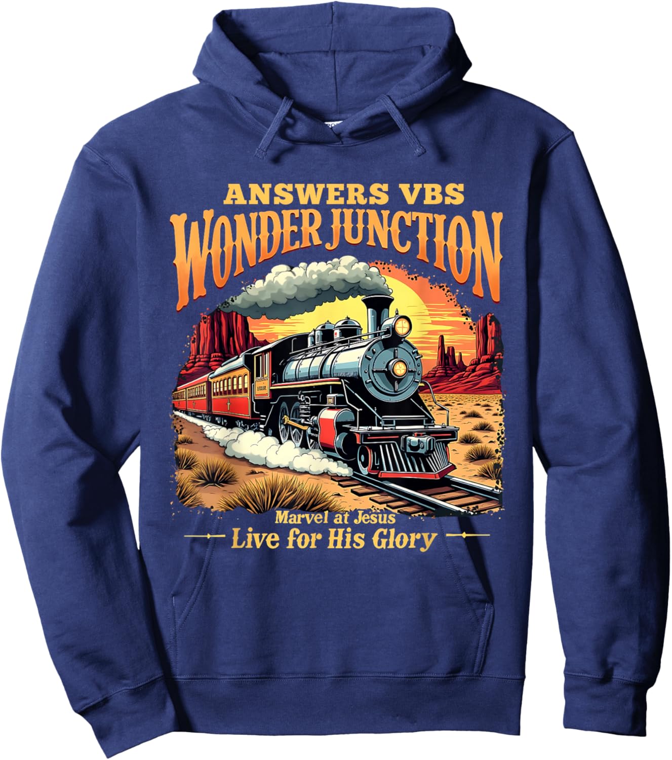 Answers VBS Wonder Junction Christian Train Theme Design Hoodie - Hoodie | Navy