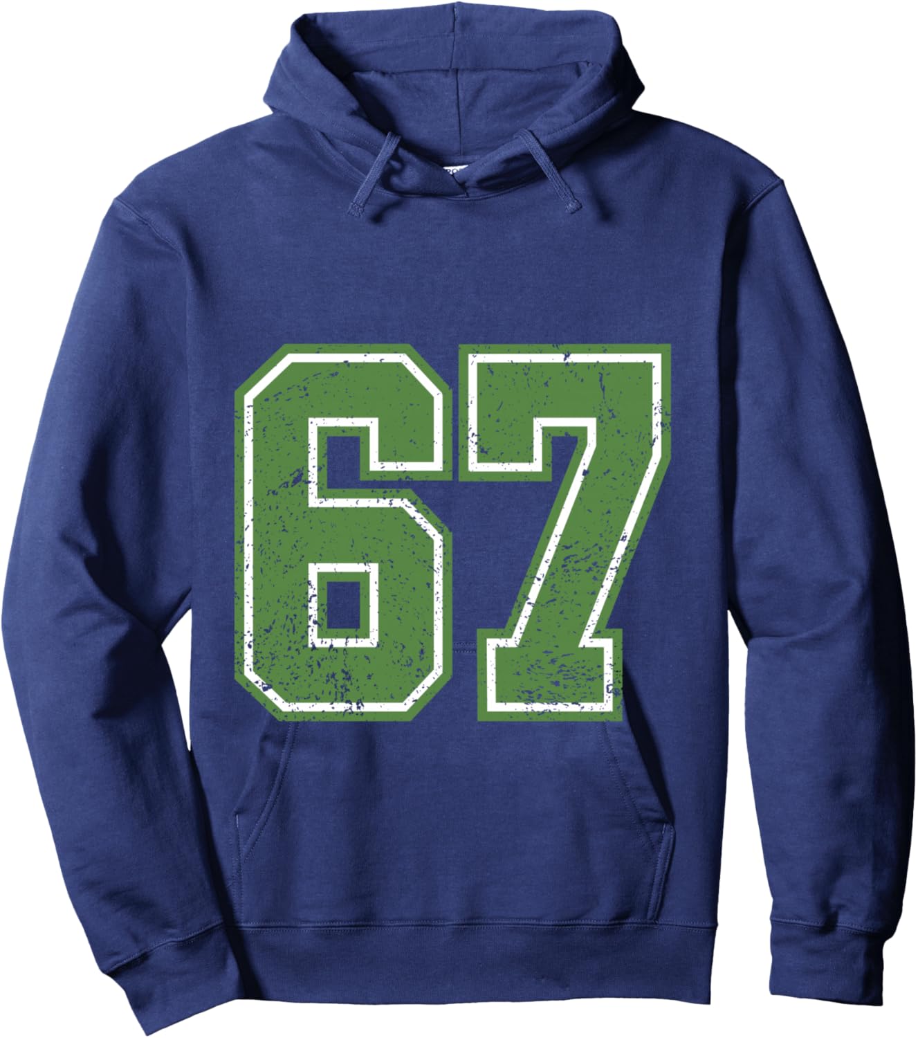 Green Grunge Six Seven Funny 67 Meme Number Varsity Birthday Hoodie - Hoodie | Navy