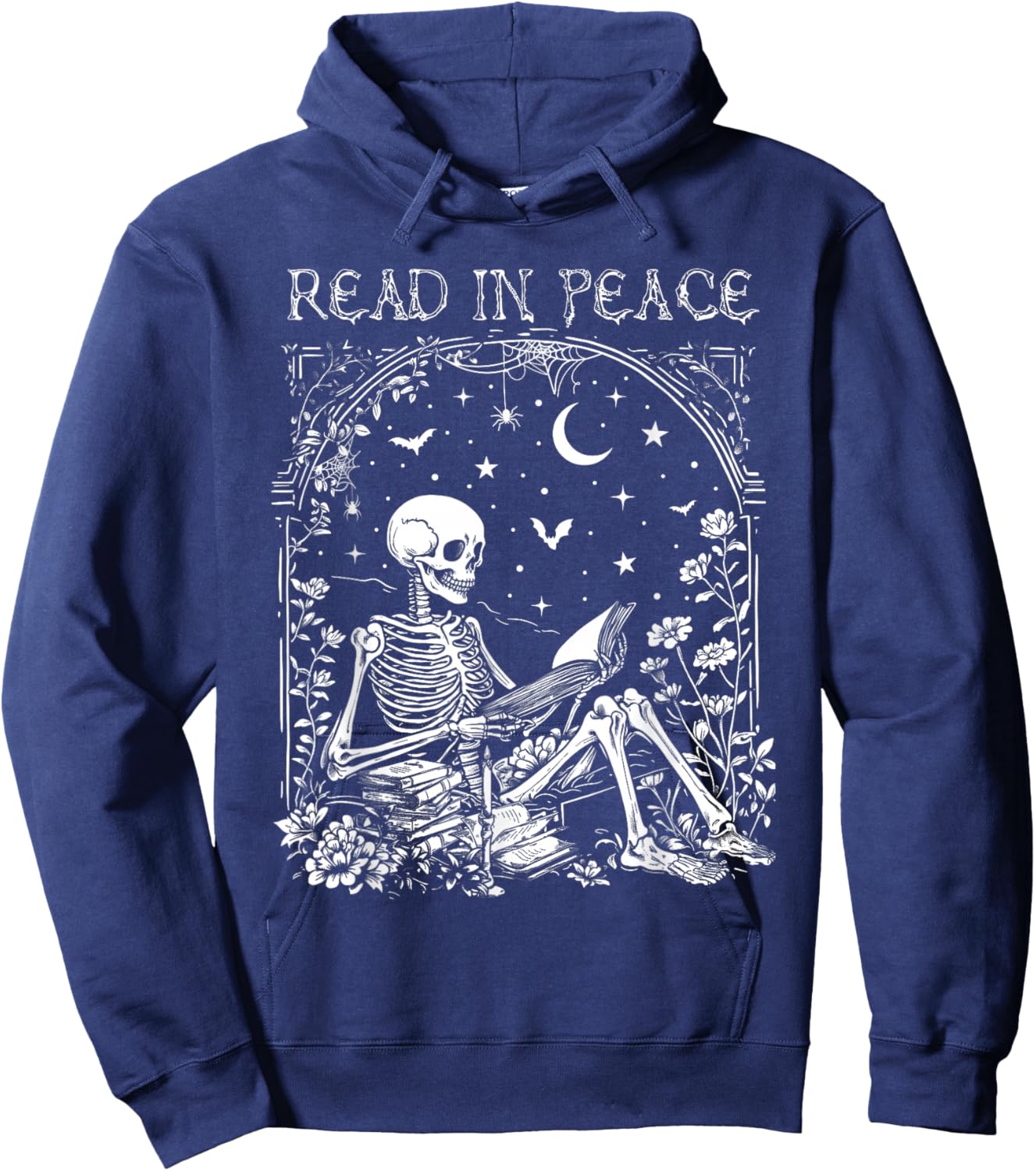 Read In Peace Skeleton Reading Teacher Spooky Halloween Hoodie - Hoodie | Navy