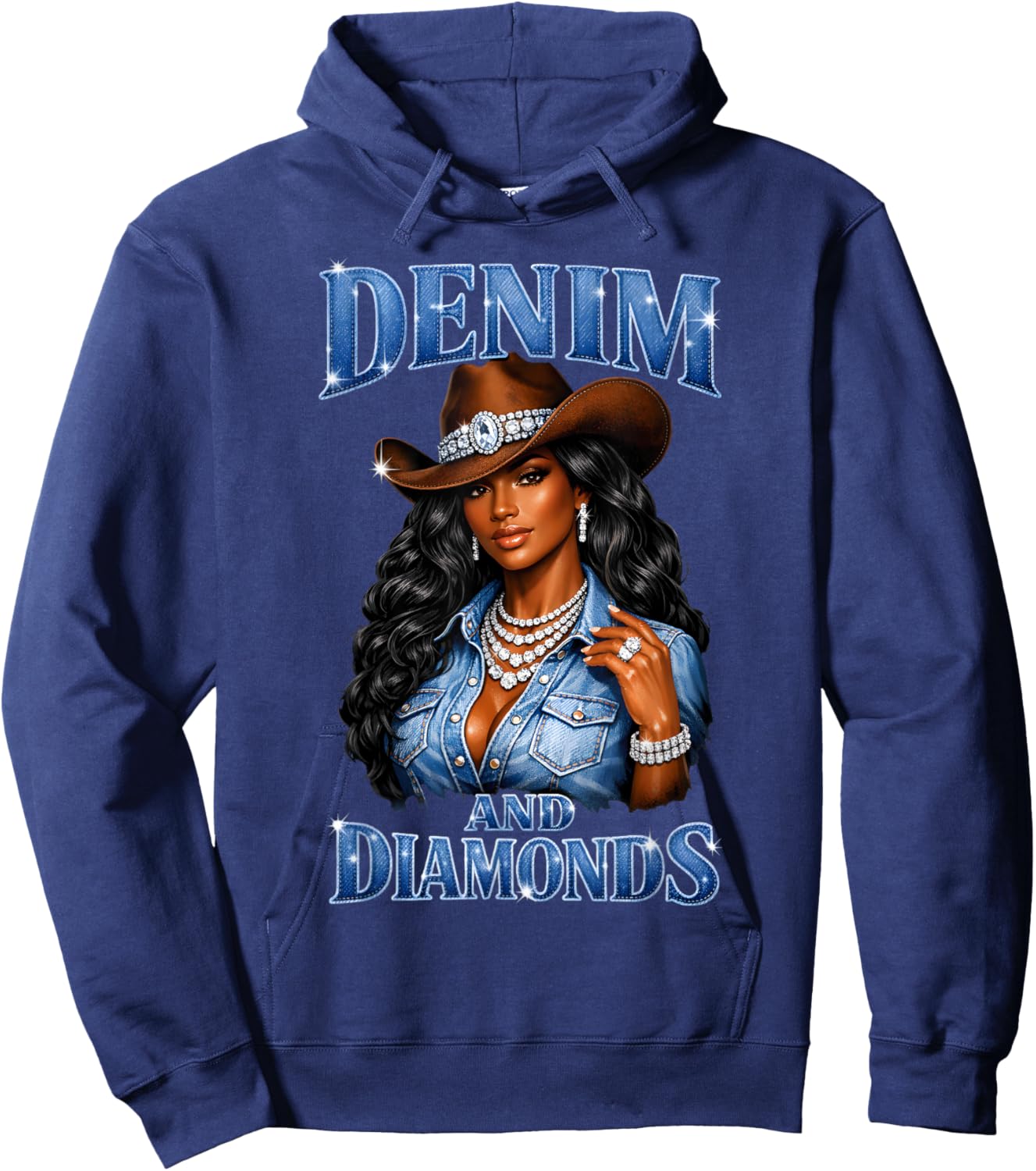 Denim and Diamonds African Melanin Cowgirls Western Hoodie - Hoodie | Navy