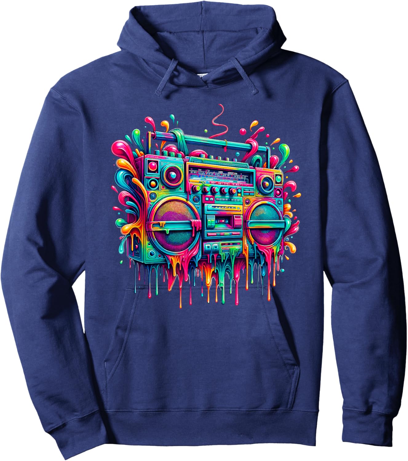 Dripping Paint Boombox Old School 80s Music Hip Hop Hoodie - Hoodie | Navy
