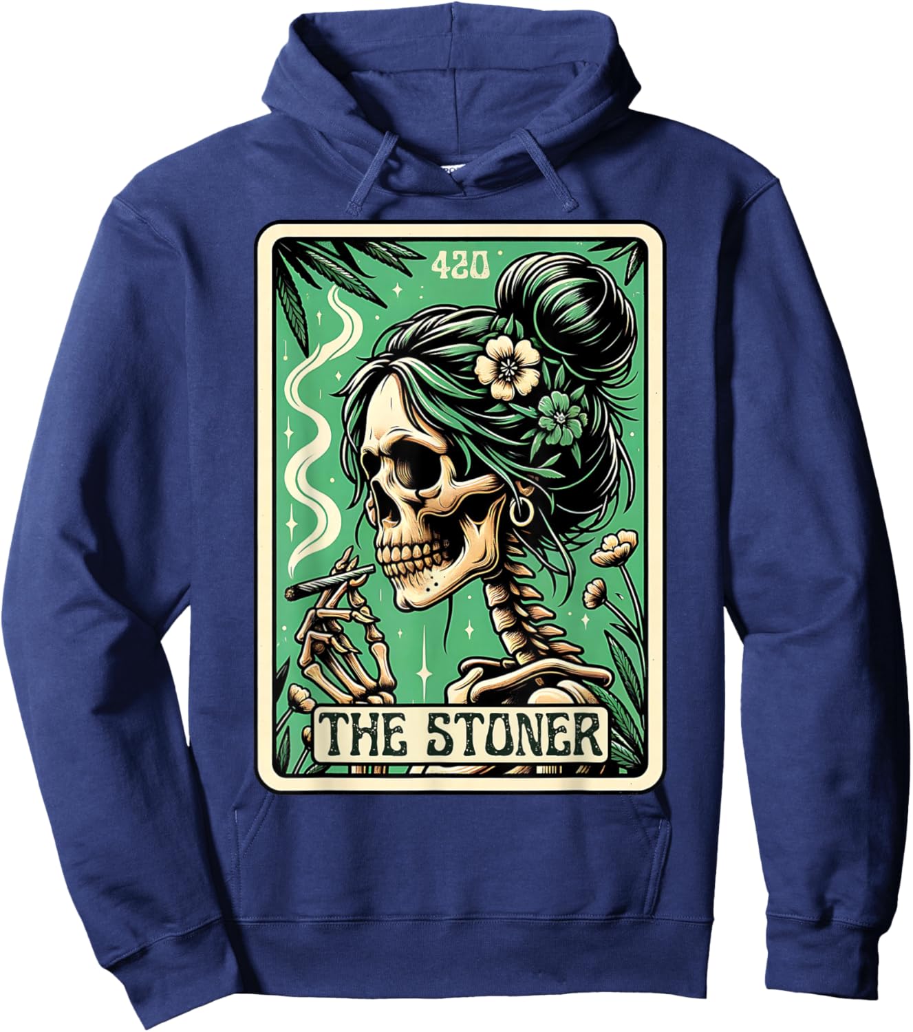 Tarot Card The Stoner Weed Lover Skeleton Cannabis 420 Hoodie - Hoodie | Navy