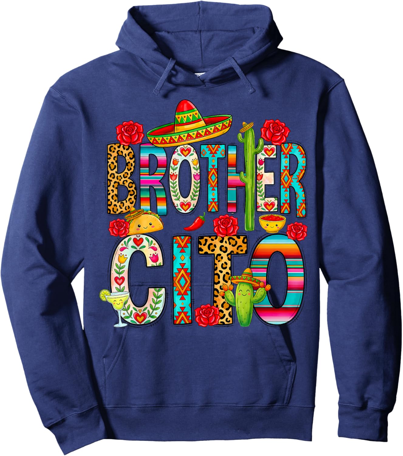 Brothercito Cinco De Mayo Mexican Fiesta Serape Cactus Rose Hoodie - Hoodie | Navy