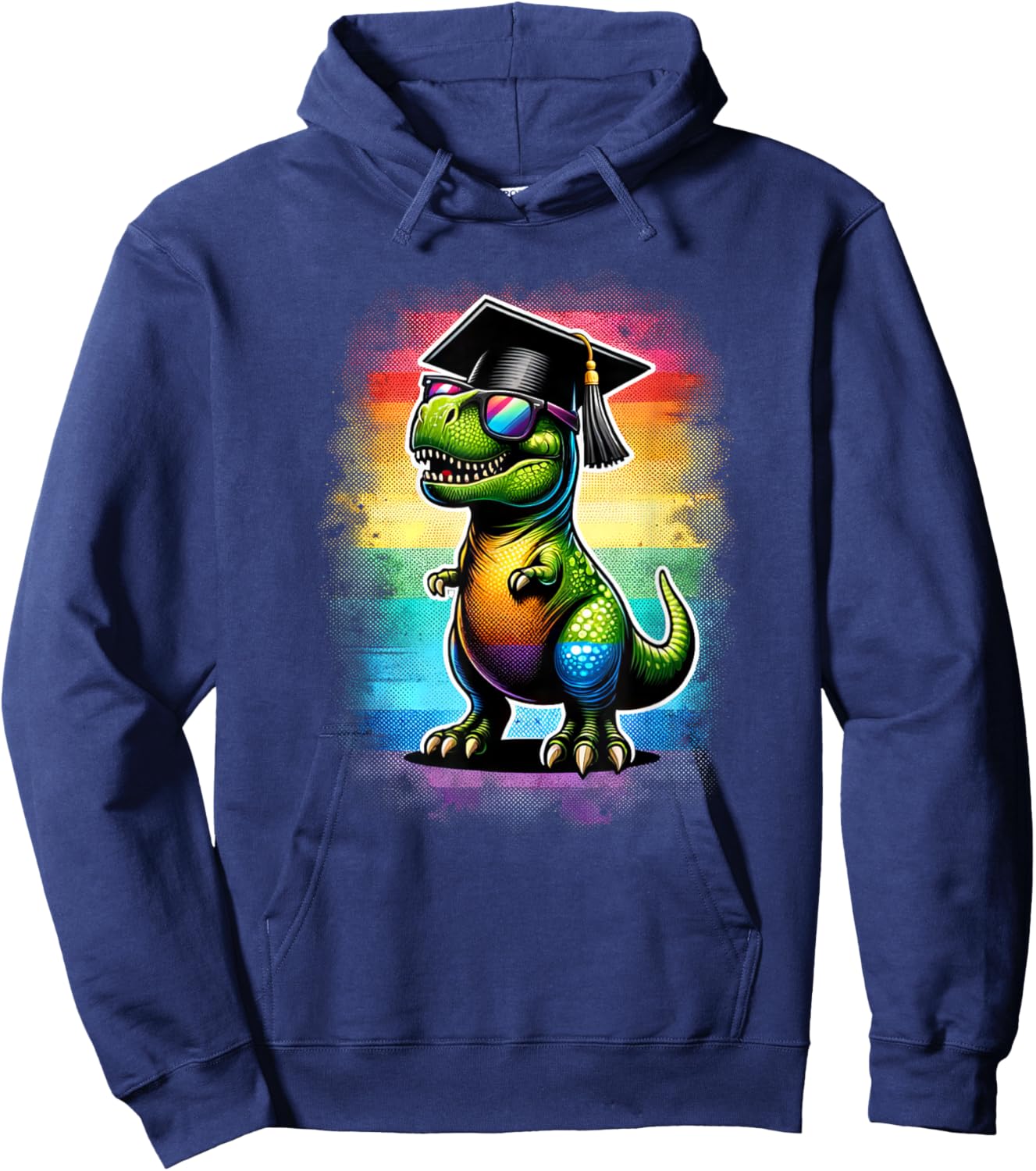 Dinosaur T Rex Wearing Graduation Cap Class Of 2024 Colorful Hoodie - Hoodie | Navy