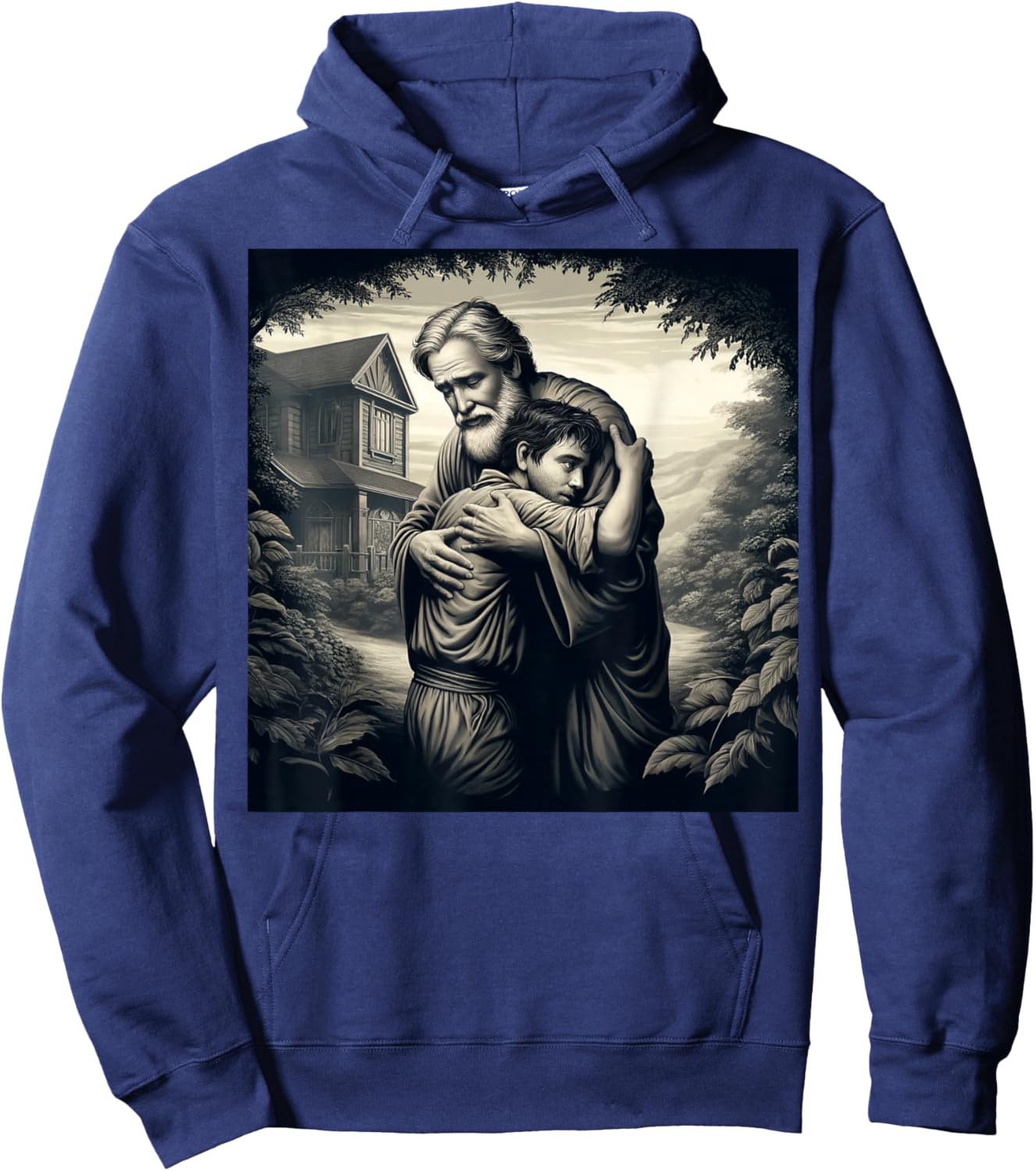 The Prodigal Son: father embracing his returned son: Luke 15 Hoodie - Hoodie | Navy