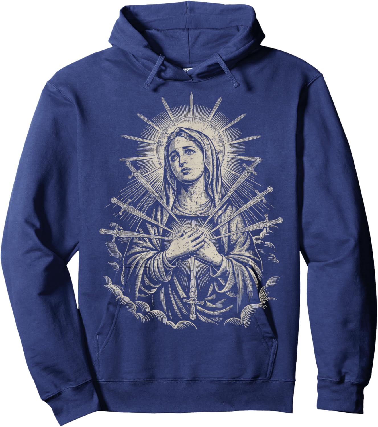 Virgin Mary Vintage Christian Our Lady of Sorrows Swords Hoodie - Hoodie | Navy