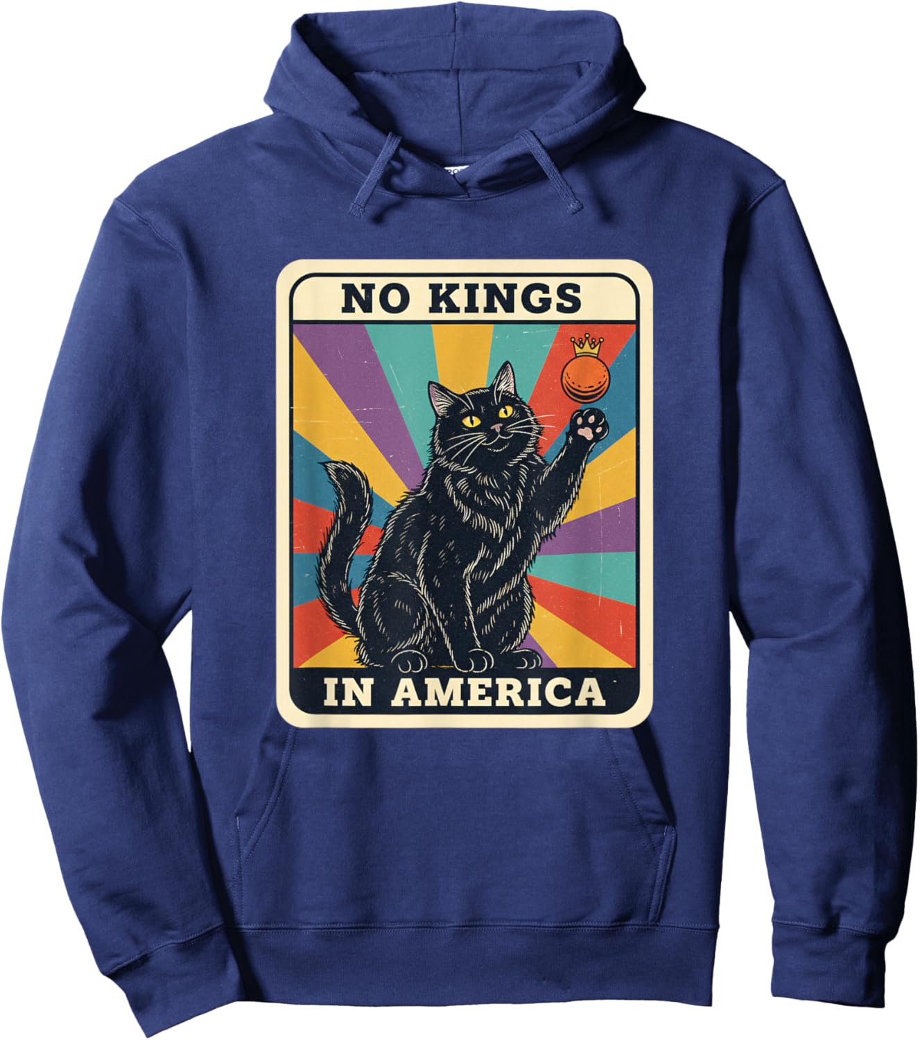 No Kings in America Retro Black Cat Illustration Hoodie - Hoodie | Navy