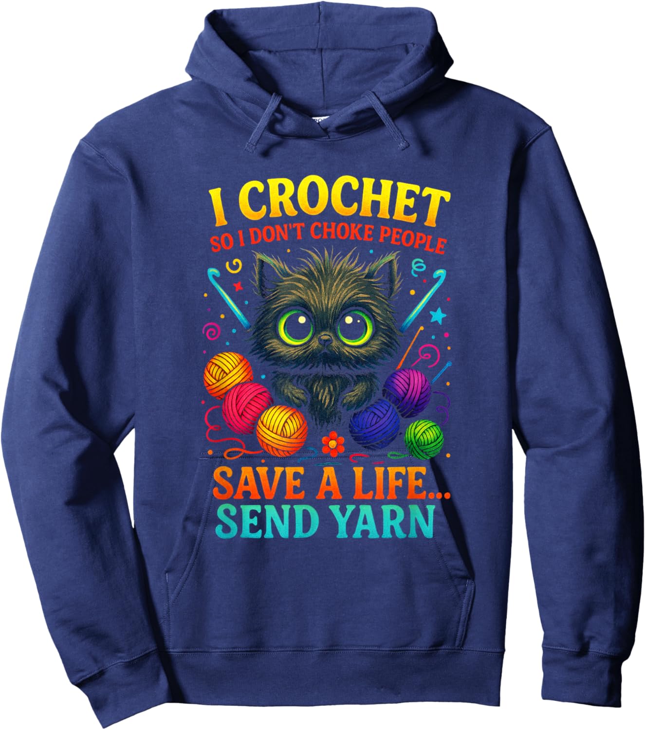 I Crochet - Funny Cat Yarn Life Saver Hoodie - Hoodie | Navy