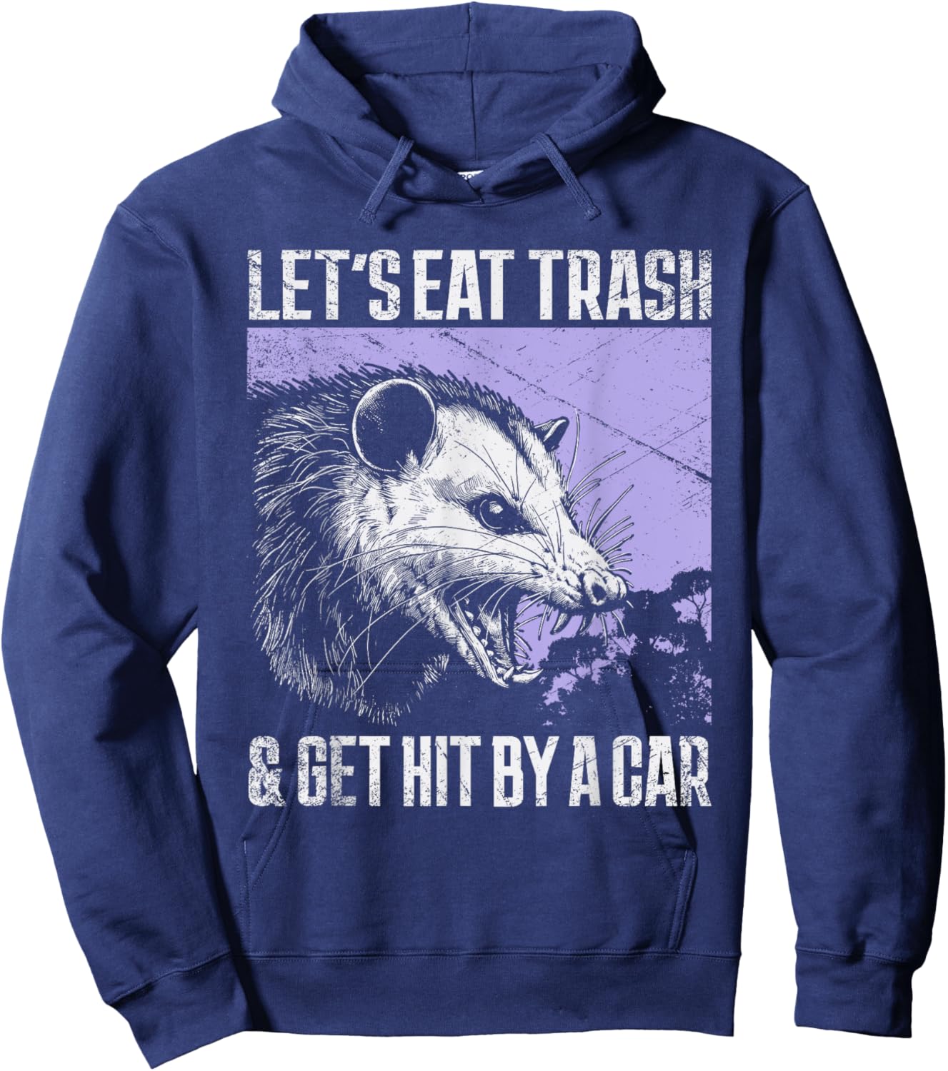 Let's Eat Trash & Get Hit By a Car Possum Street Cat Funny Hoodie - Hoodie | Navy
