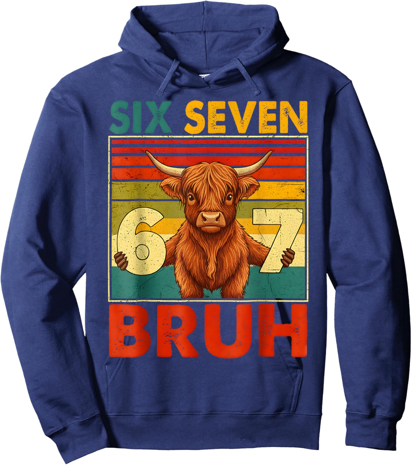 Retro 67 Meme Cow Funny Six Seven Bruh Cows for Kids Boys Hoodie - Hoodie | Navy