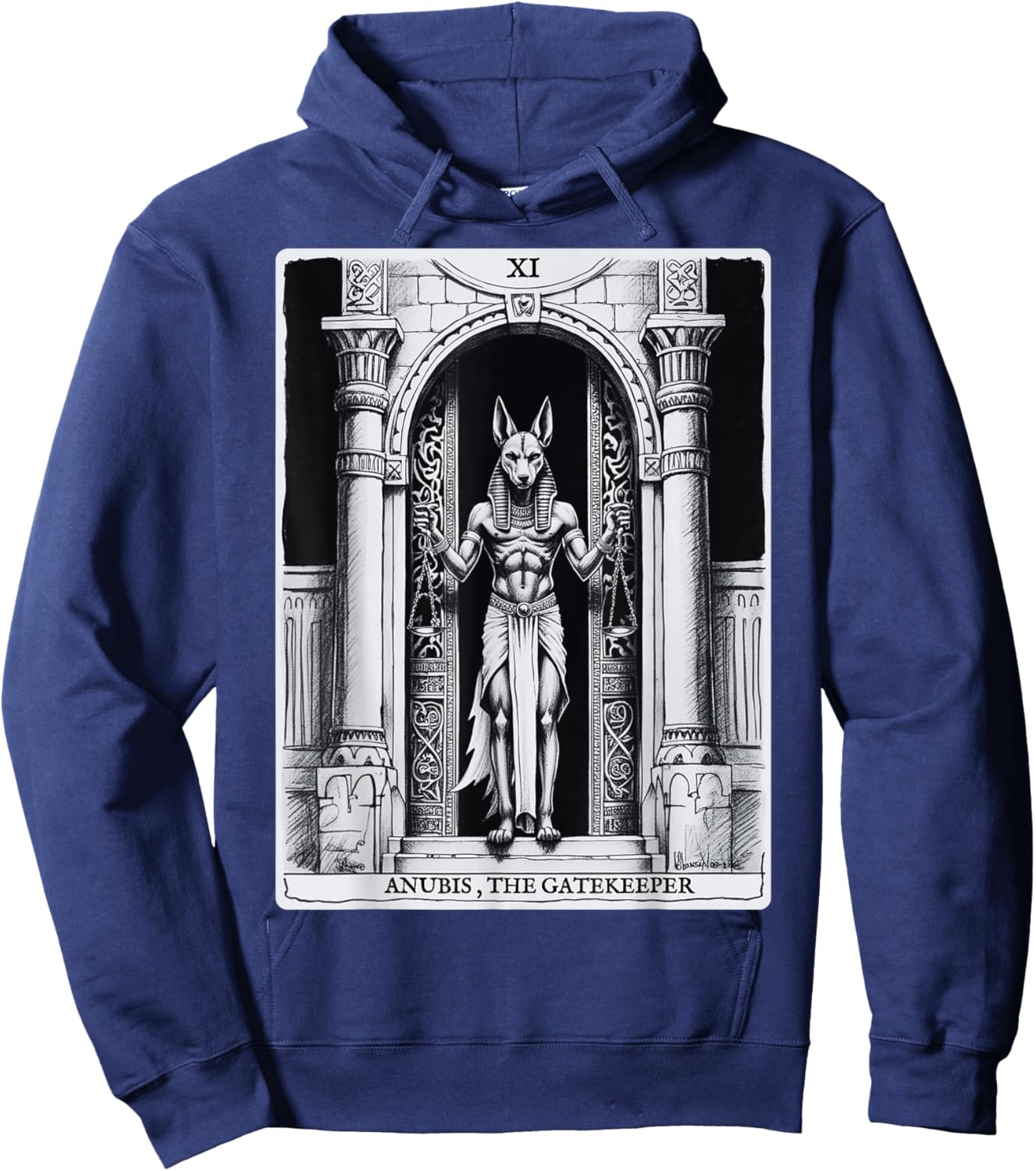 Vintage Kemetic Tarot Card Ancient Egypt Egyptian God Anubis Hoodie - Hoodie | Navy