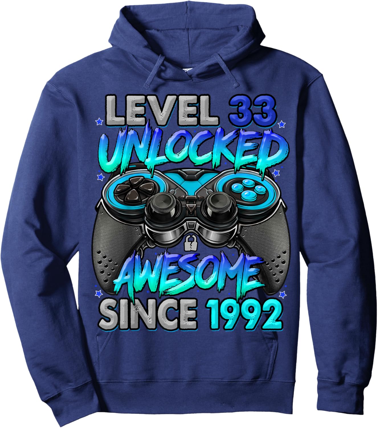 Level 33 Unlocked Awesome Since 1992 33rd Birthday Gaming Hoodie - Hoodie | Navy