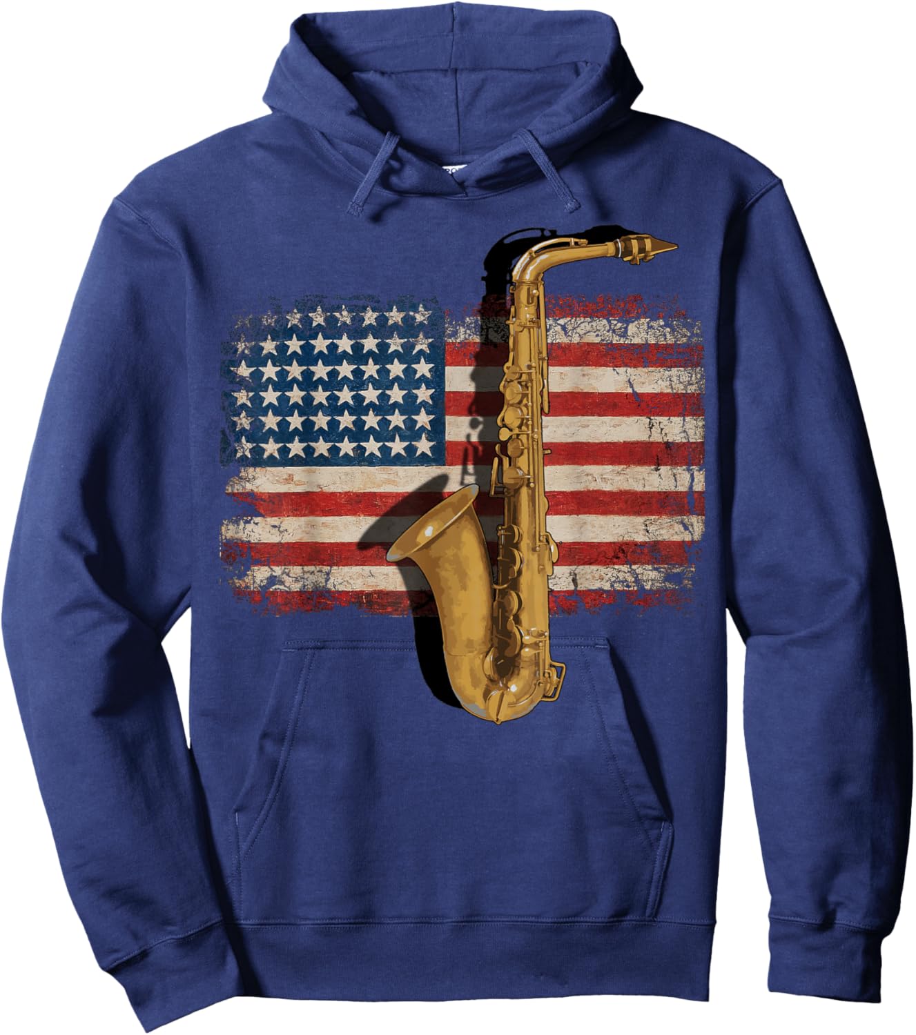Vintage American Flag Saxophone Funny Sax Music Player Hoodie - Hoodie | Navy