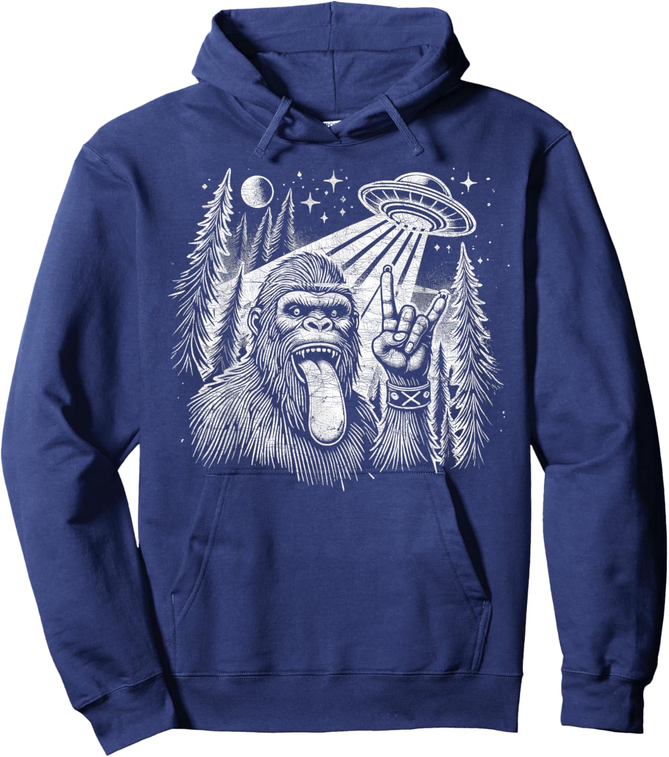 Sasquatch Selfie Big Foot Rock On UFO Alien Funny Hoodie - Hoodie | Navy