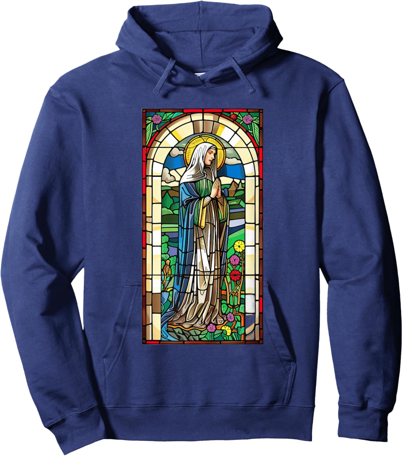 Saint Brigid Of Kildare Stained Glass Window Hoodie - Hoodie | Navy
