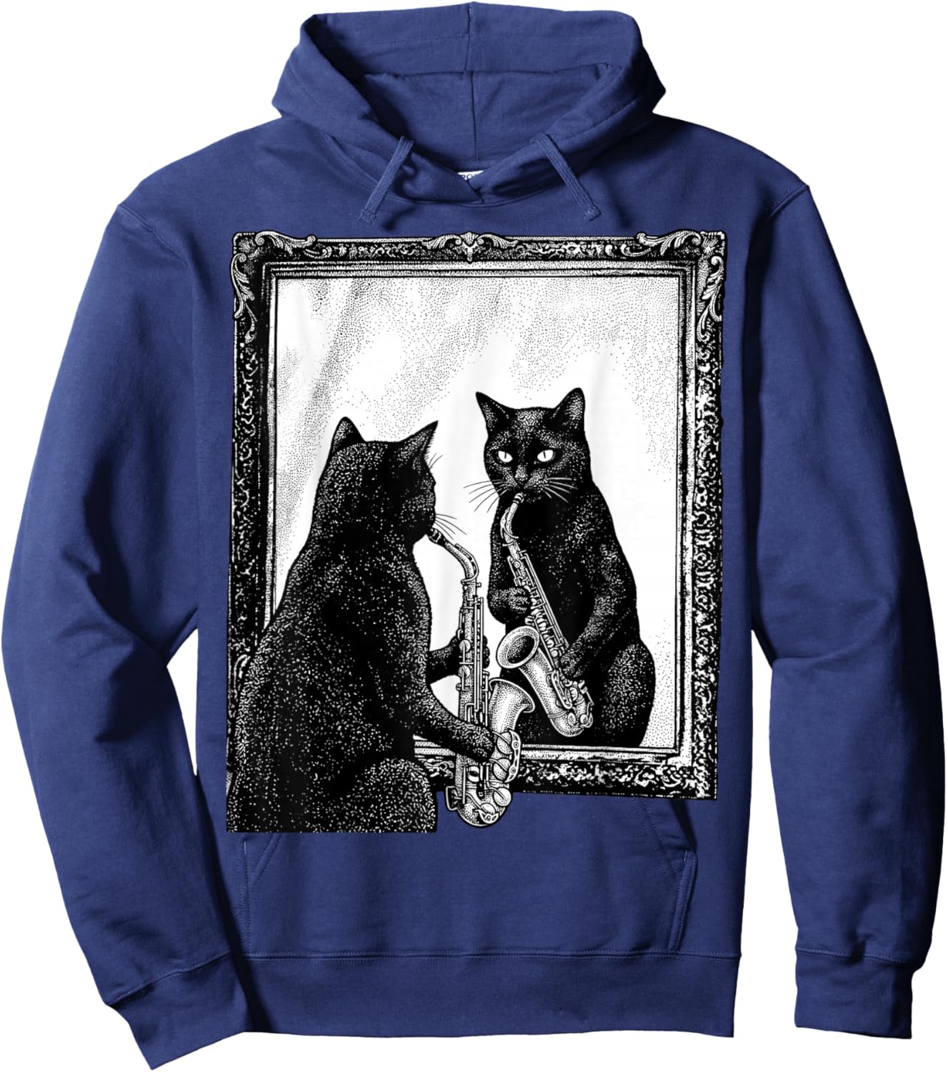 Cat Playing Saxophone Music Saxophonist Funny Musician Lover Hoodie - Hoodie | Navy