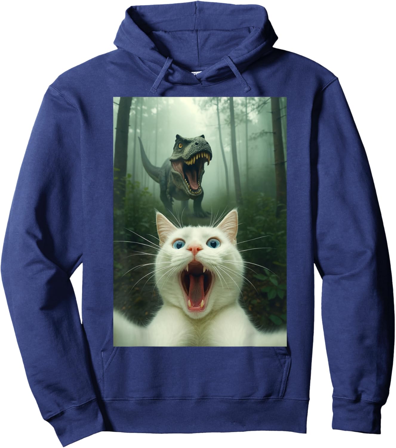 Funny Cat Selfie with T-Rex Dinosaur Gifts Women Kid Hoodie - Hoodie | Navy