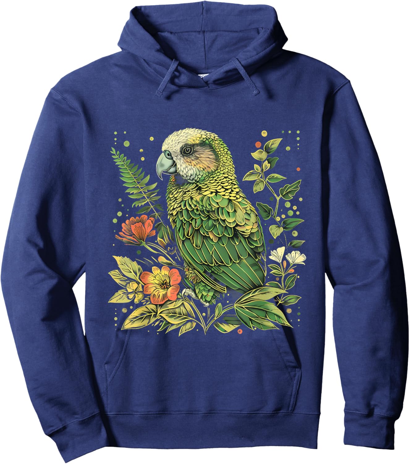 Tropical Jungle Animal Art Kakapo Bird Floral Artwork Kakapo Parrot Animal Lovers -Adults Black Small Classic Fit Short Sleeve Hoodie - Hoodie | Navy