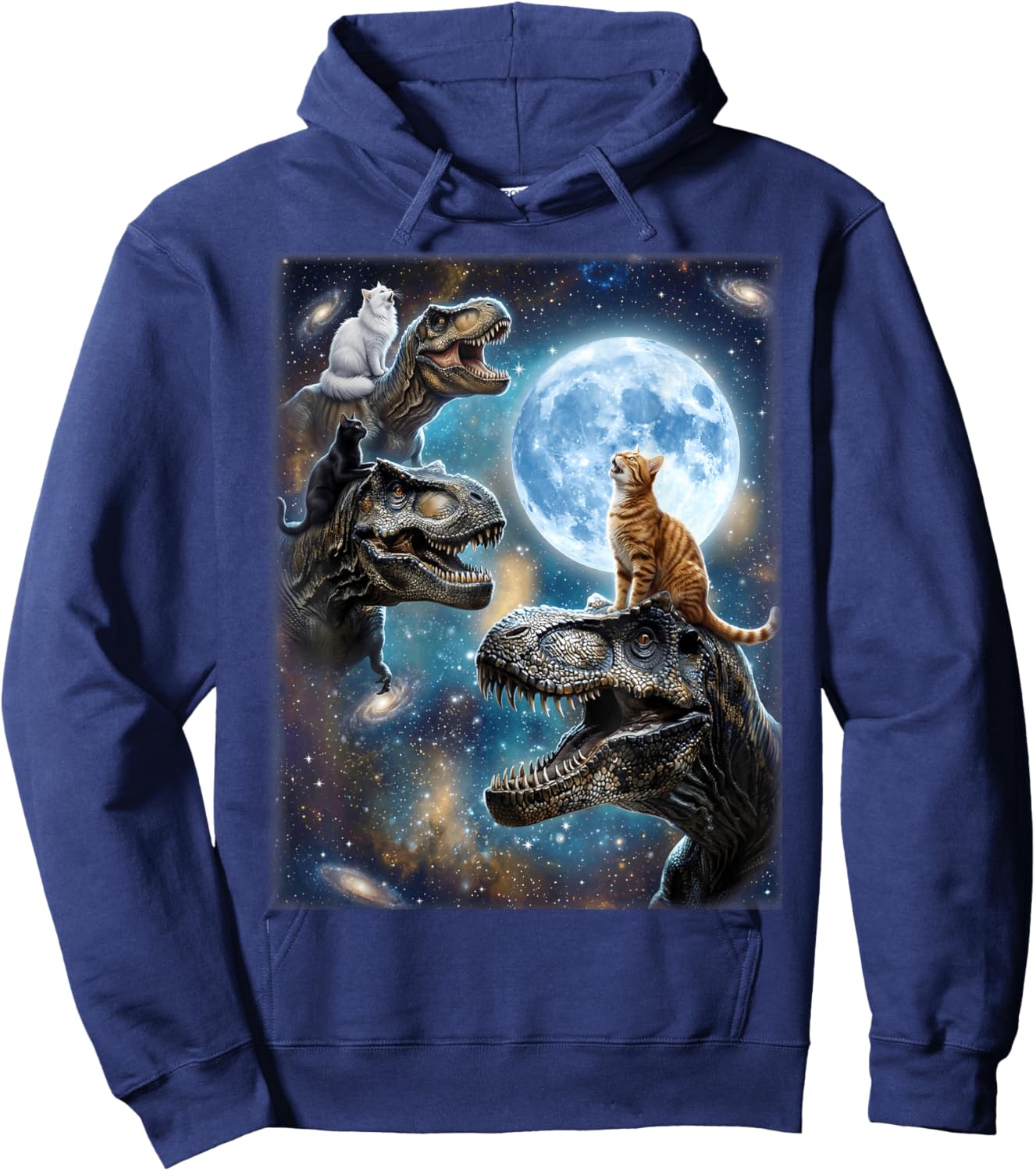 Cat Riding Dinosaur Howling at Moon Hoodie - Hoodie | Navy