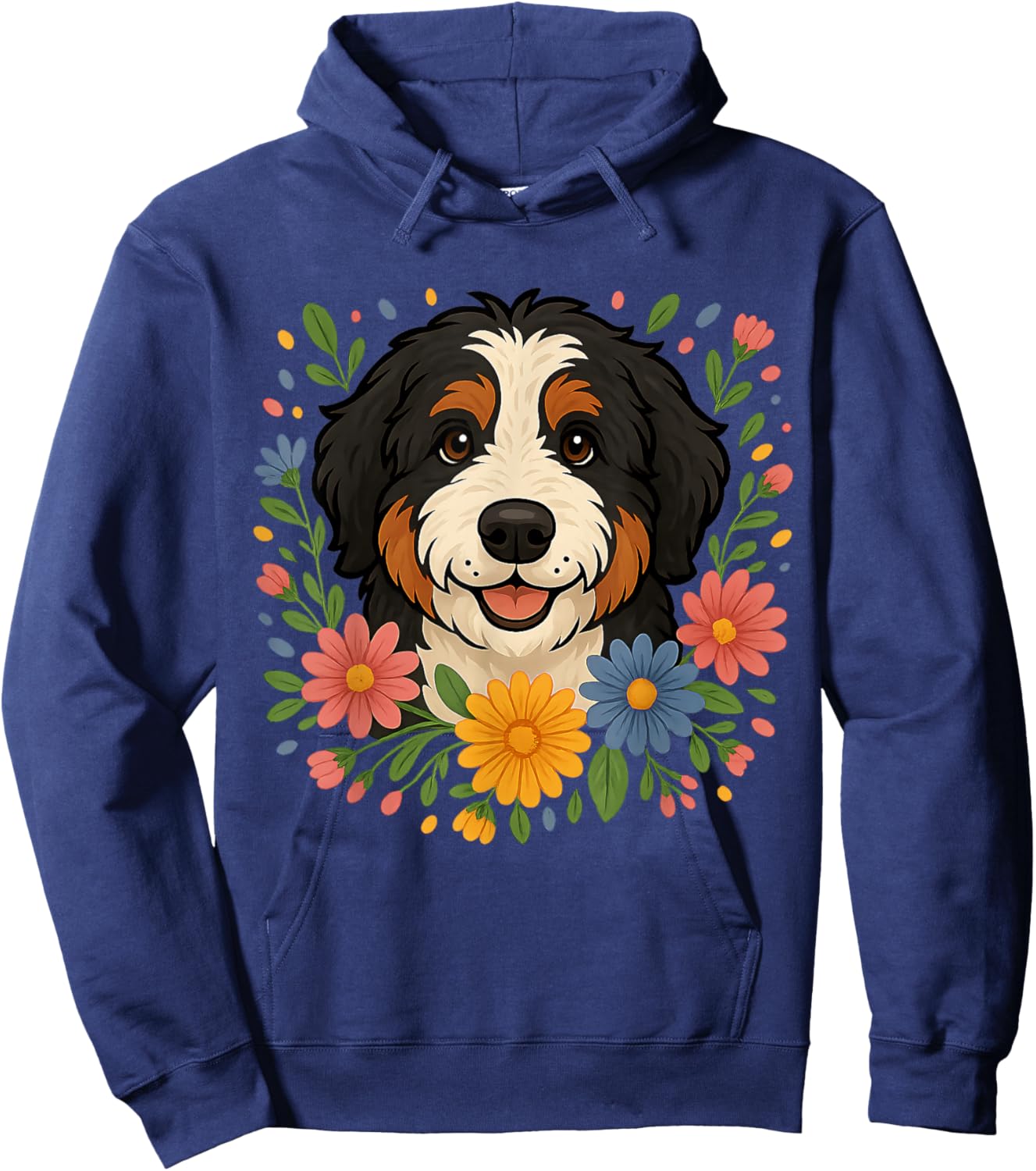 Floral Bernedoodle Colorful Spring Flowers Wildflowers Hoodie - Hoodie | Navy