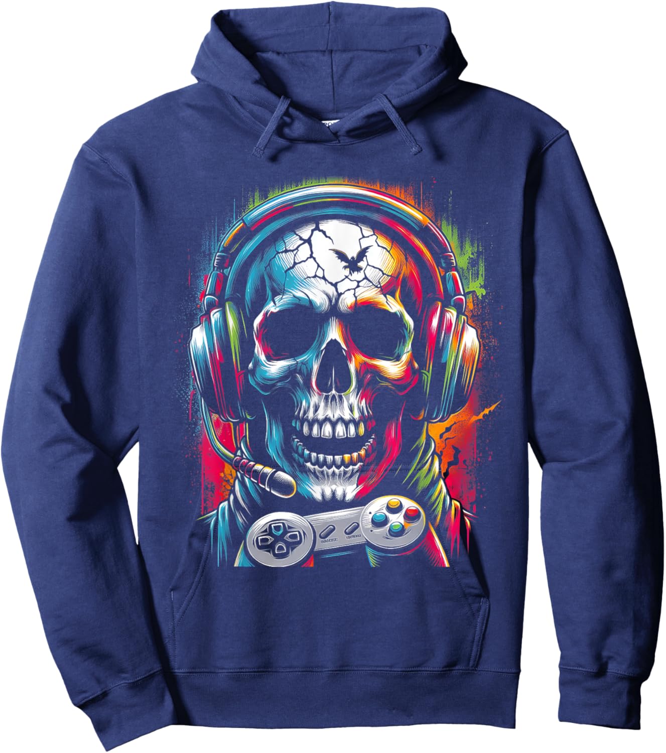 Totenkopf trägt Kopfhörer Grunge Gamer bunt Halloween Hoodie - Hoodie | Navy