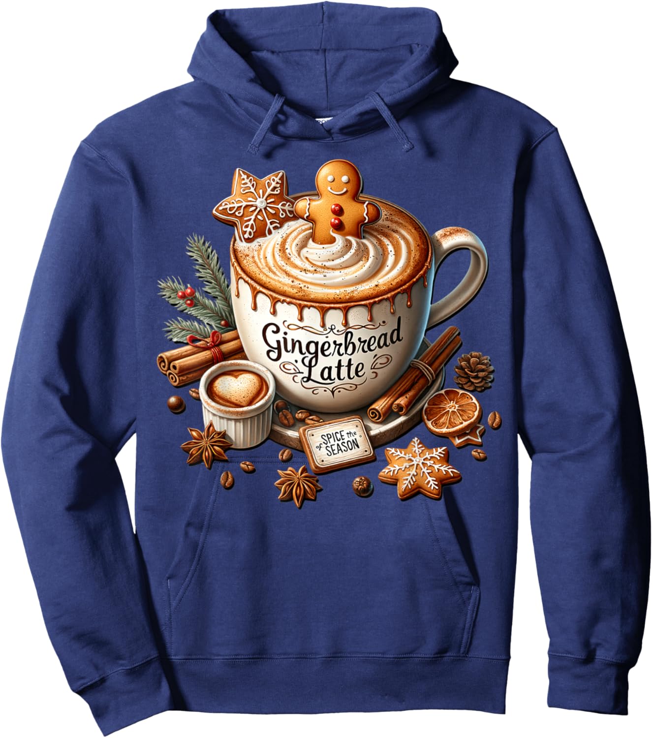 Gingerbread Latte Graphic Christmas Coffee Mug Hoodie - Hoodie | Navy