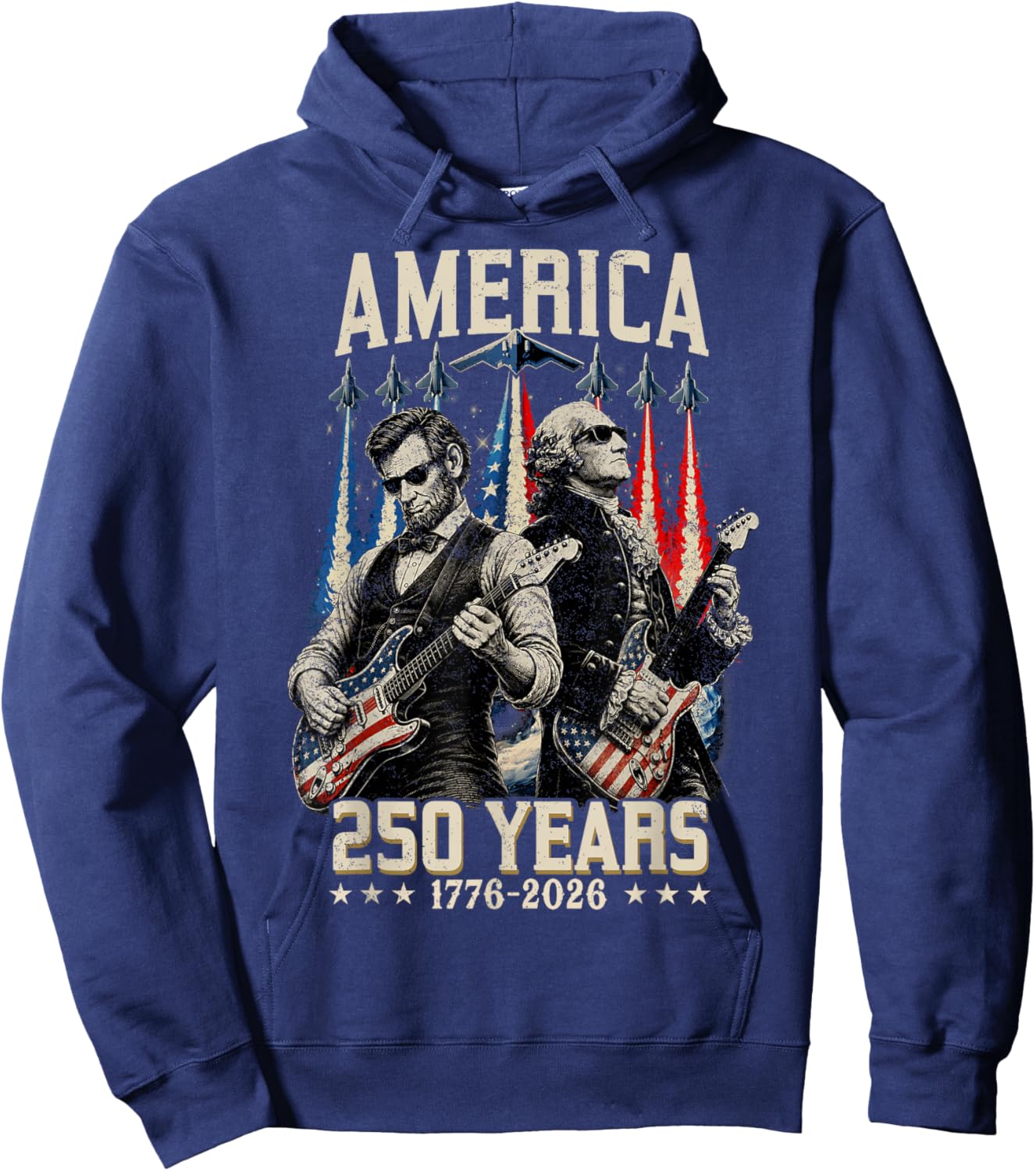 George Washington Abraham Lincoln Playing Guitar 250 Years Hoodie - Hoodie | Navy