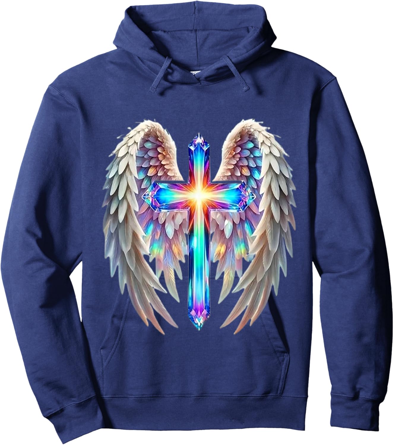 Christian Cross with Angle Wings Hoodie - Hoodie | Navy