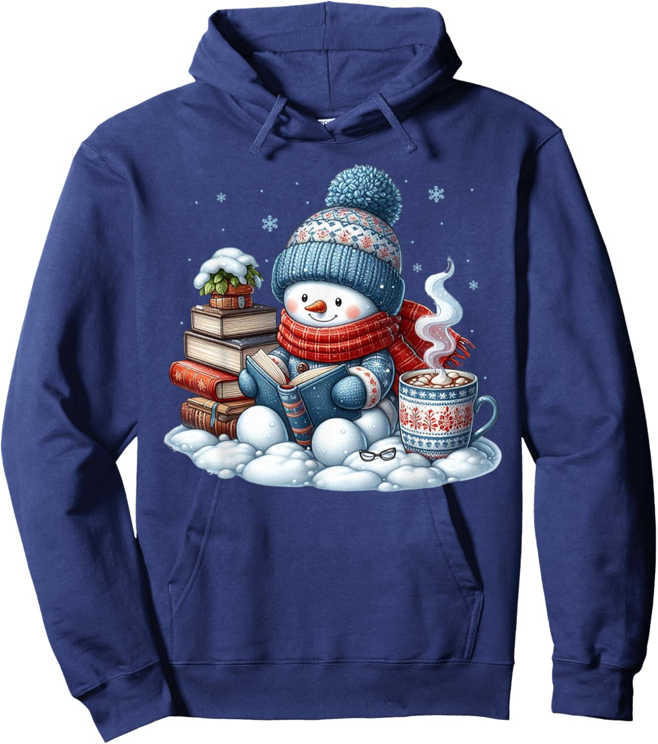 Snowman Reading Books Lovers Librarian Bookworm Christmas Hoodie - Hoodie | Navy
