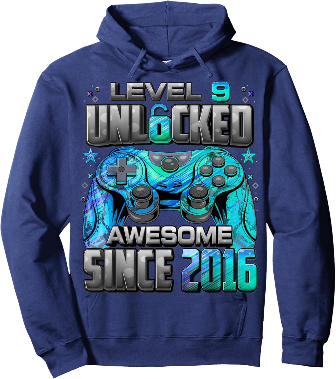Level 9 Unlocked Awesome Since 2016 9th Birthday Gaming Hoodie - Hoodie | Navy