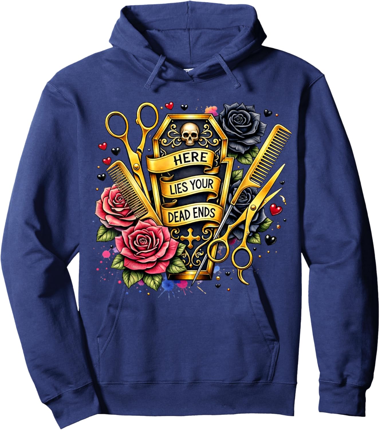 Hairdresser Stylist Hair Hustler Here Lies Yours Dead Ends Hoodie - Hoodie | Navy