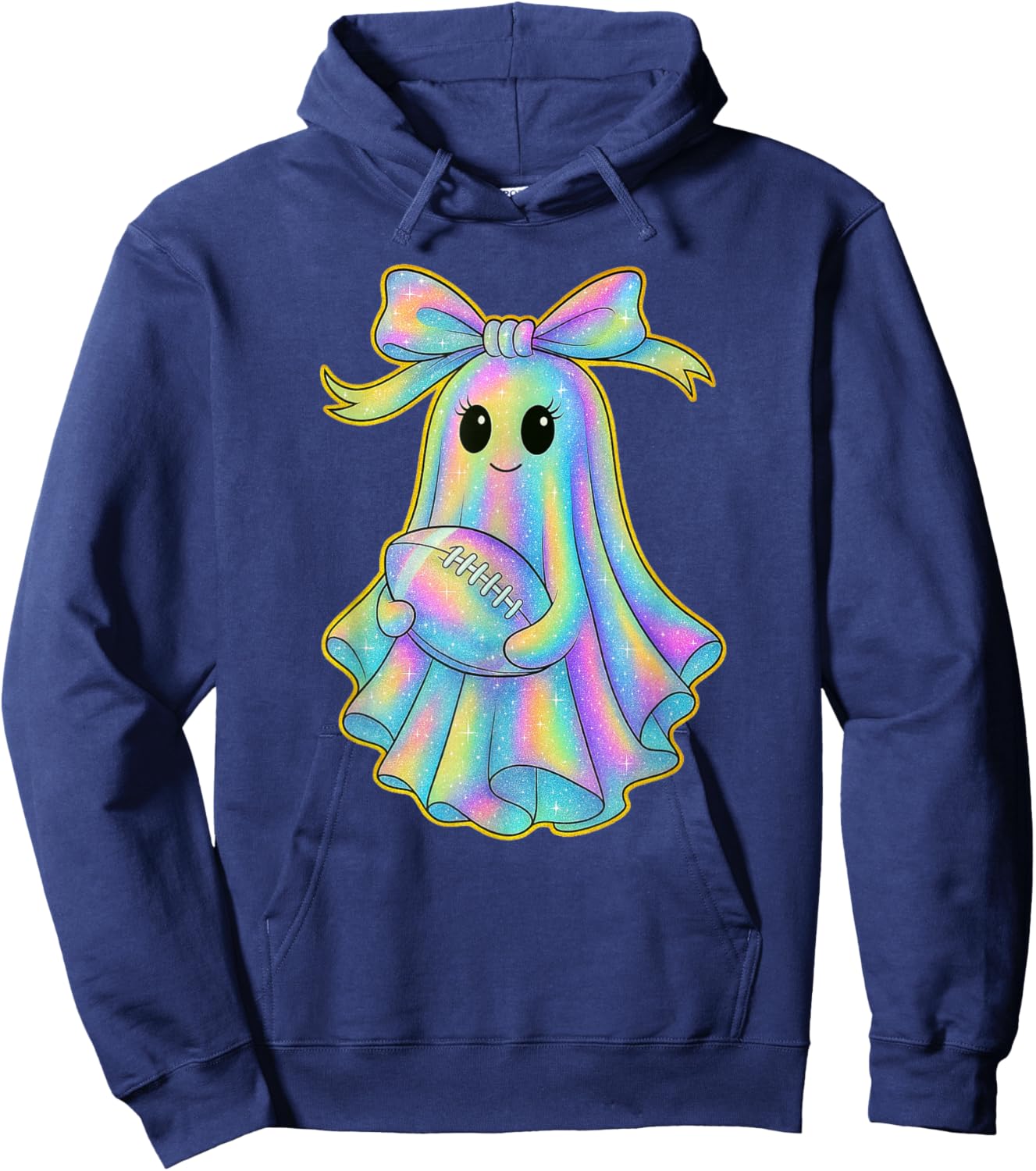 Cute Football Ghost Pastel Halloween Team Spirit Coquette Hoodie - Hoodie | Navy