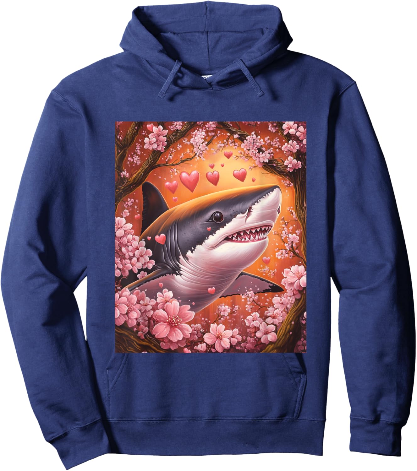 Shark Japanese Cherry Blossom Graphic for Valentines Day Hoodie - Hoodie | Navy