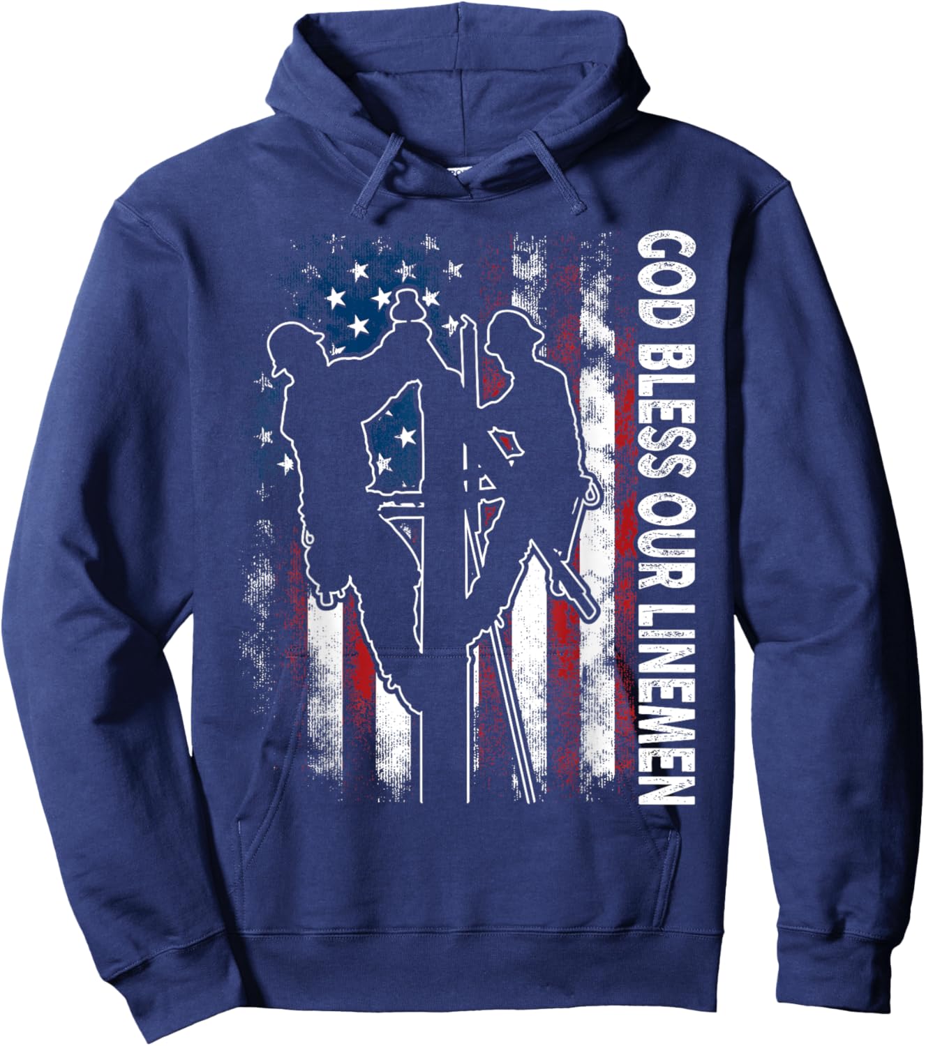 God Bless Our Linemen Cool American Lineman Flag Hoodie - Hoodie | Navy