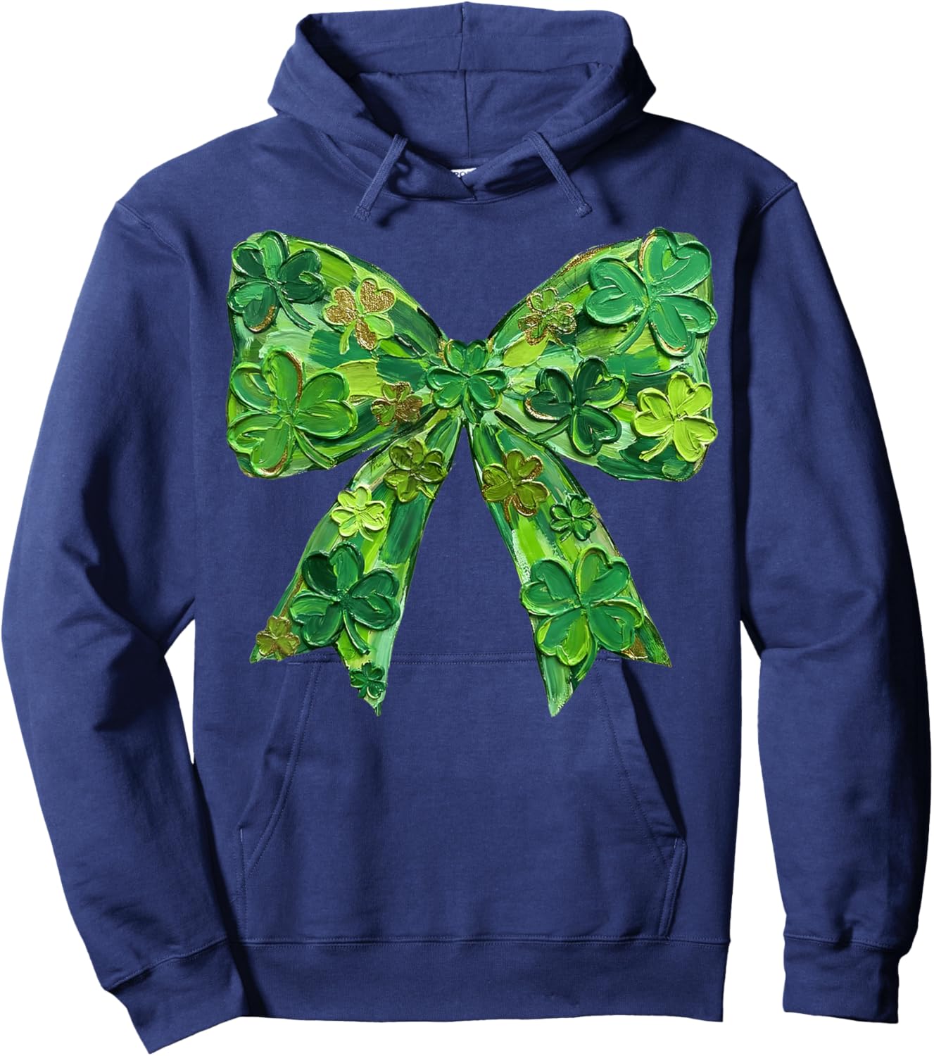 St Patrick Day Shamrock Coquette Bow Brushstroke Girl Women Hoodie - Hoodie | Navy