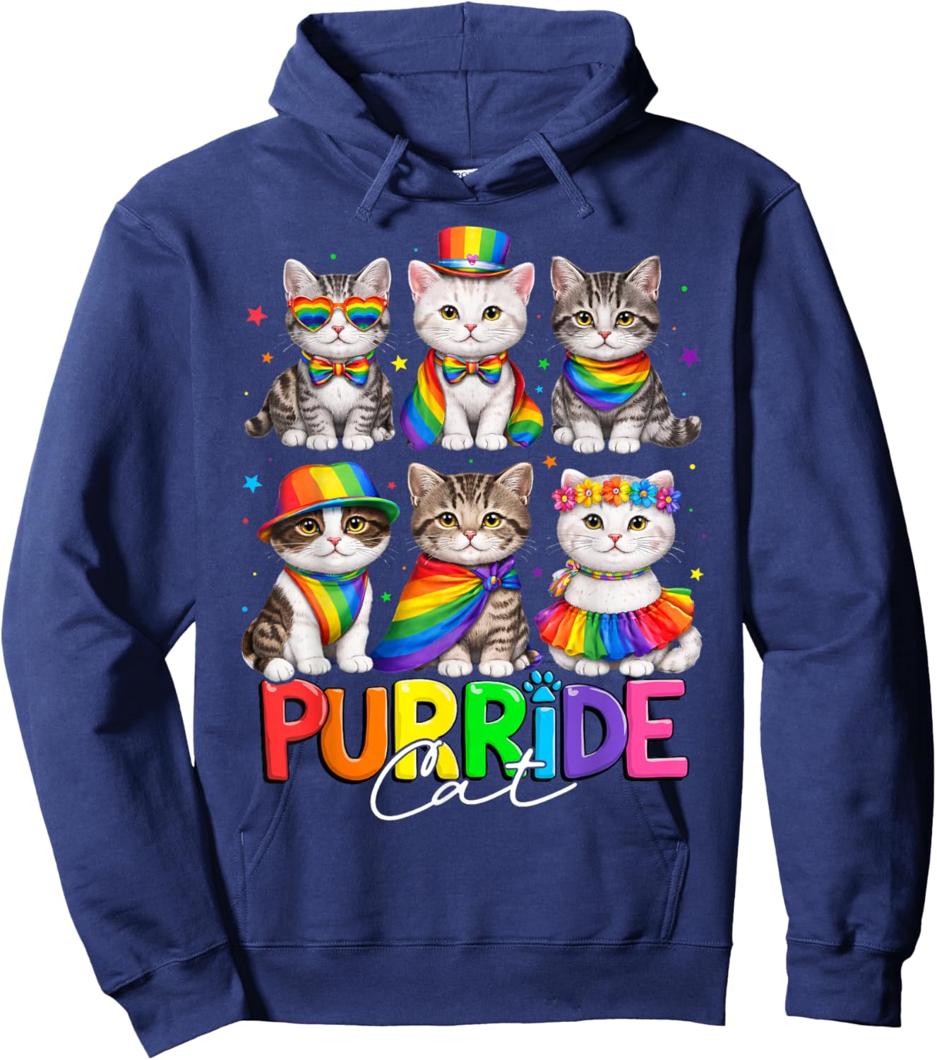 Purride Cat Animal Lovers Women Kids Pride Month Hoodie - Hoodie | Navy