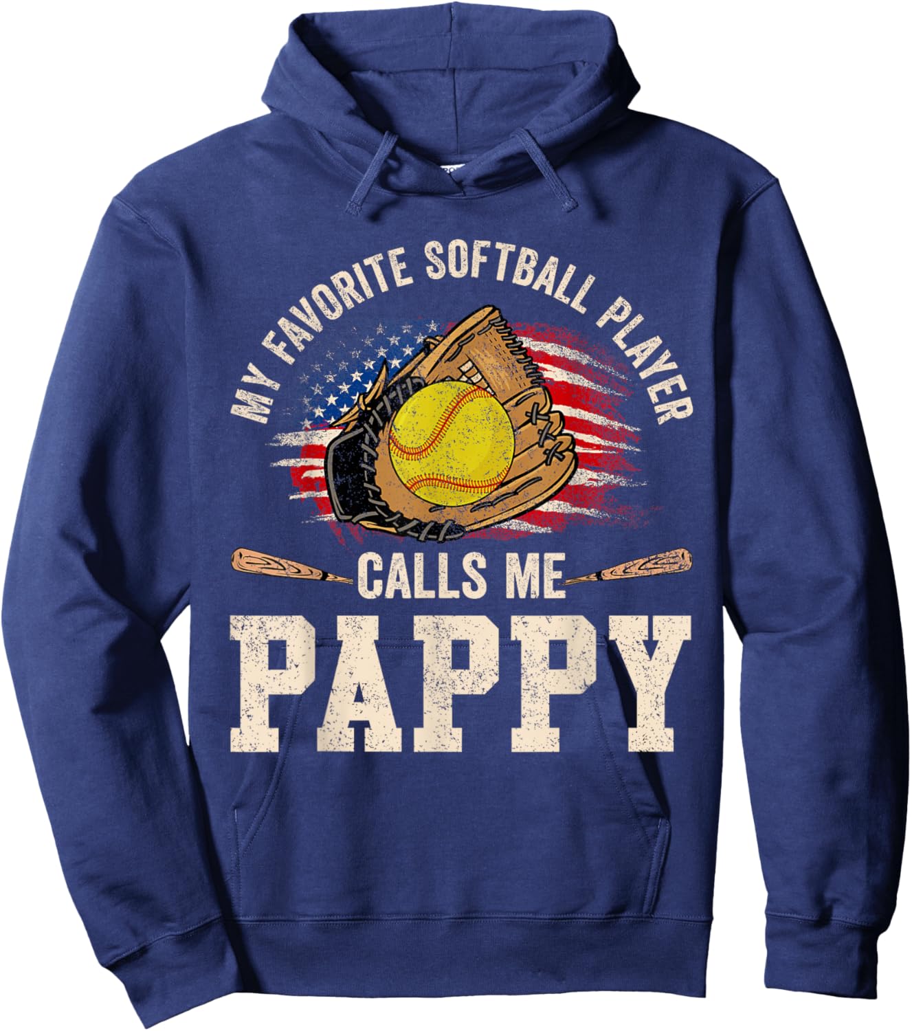 My Favorite Softball Player Calls Me Pappy USA Flag Hoodie - Hoodie | Navy