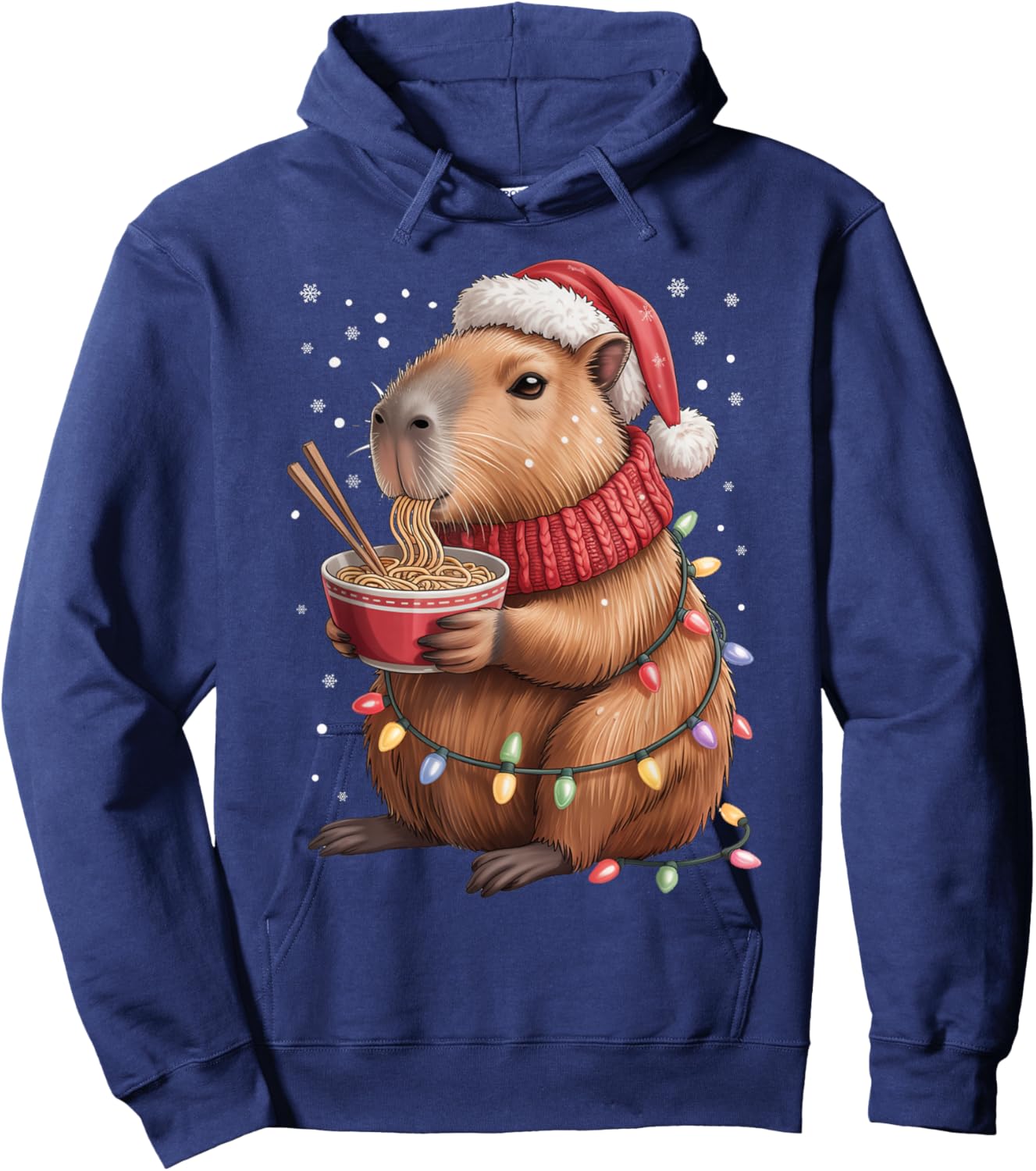 Cute Christmas Capybara with Ramen Bowl Holiday Hoodie - Hoodie | Navy