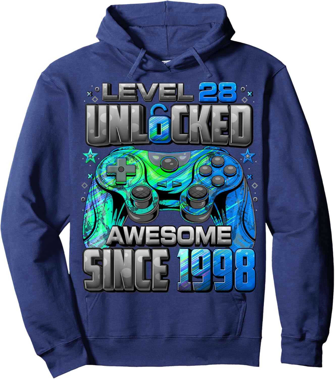 Level 28 Unlocked Awesome Since 1998 28th Birthday Gaming Hoodie - Hoodie | Navy